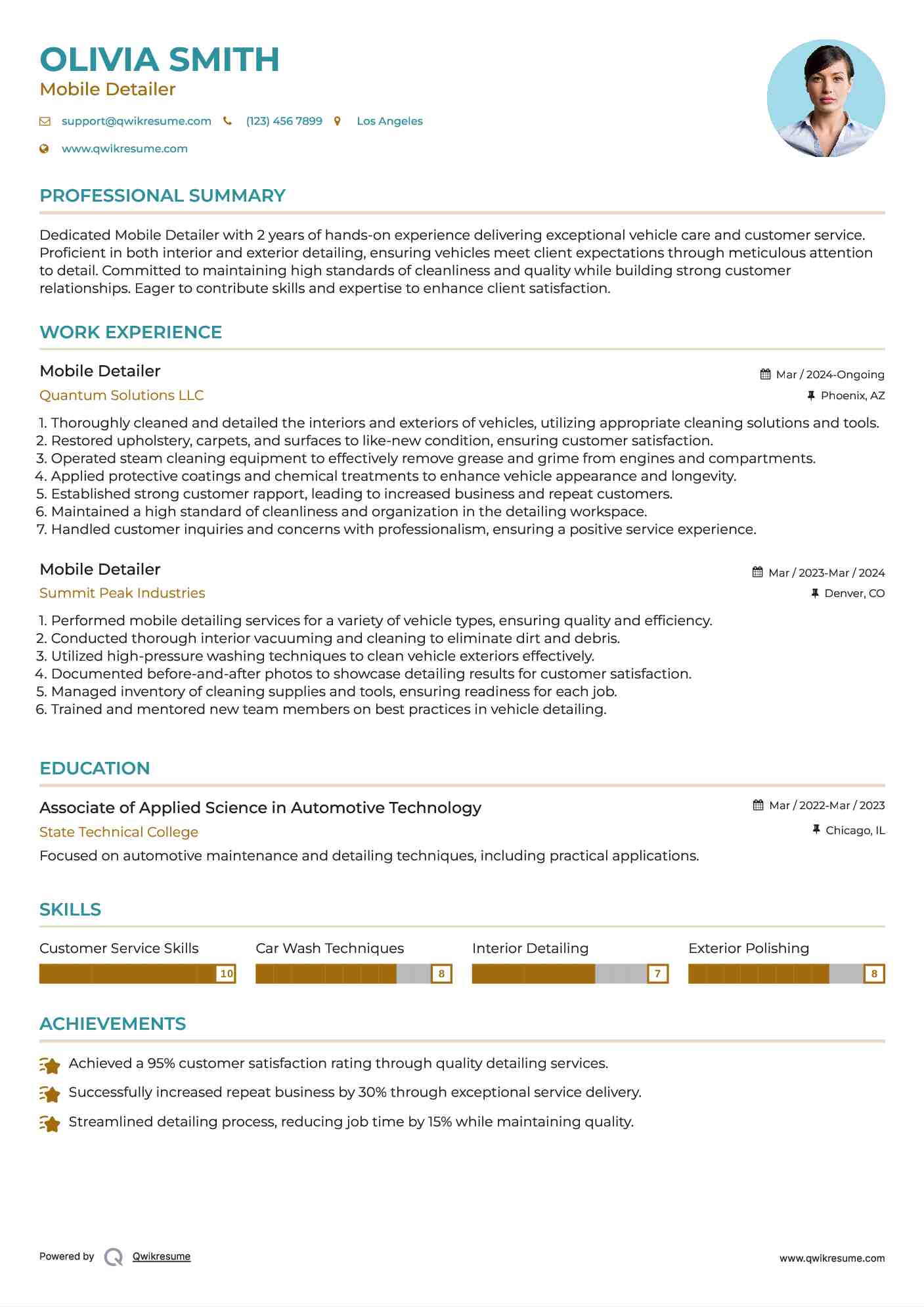 Mobile Detailer Resume Model