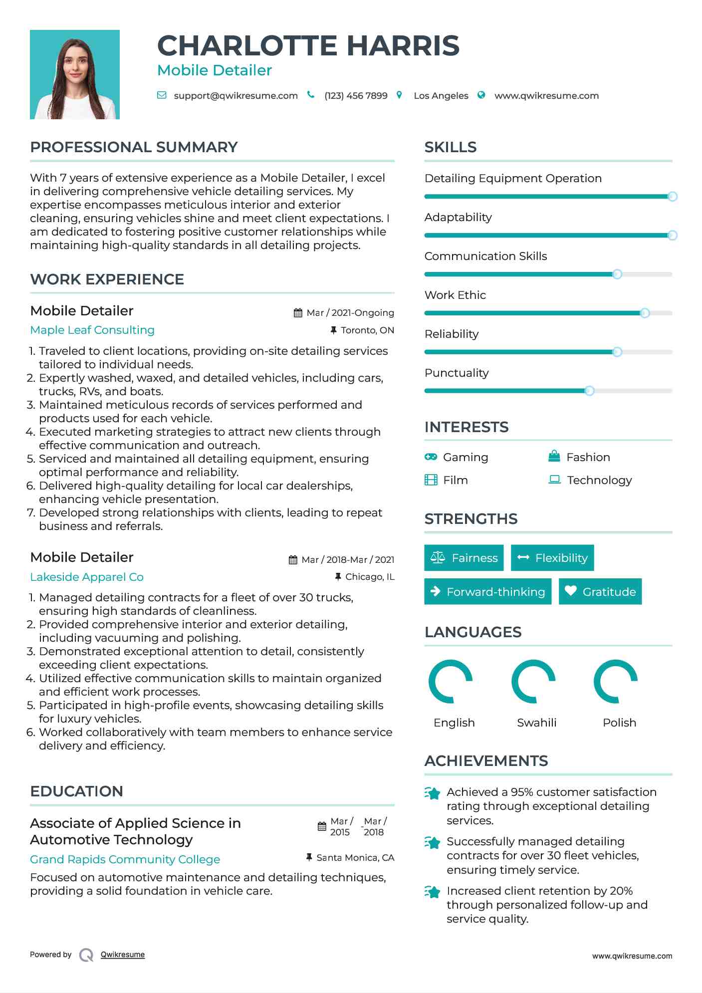 Mobile Detailer Resume Sample