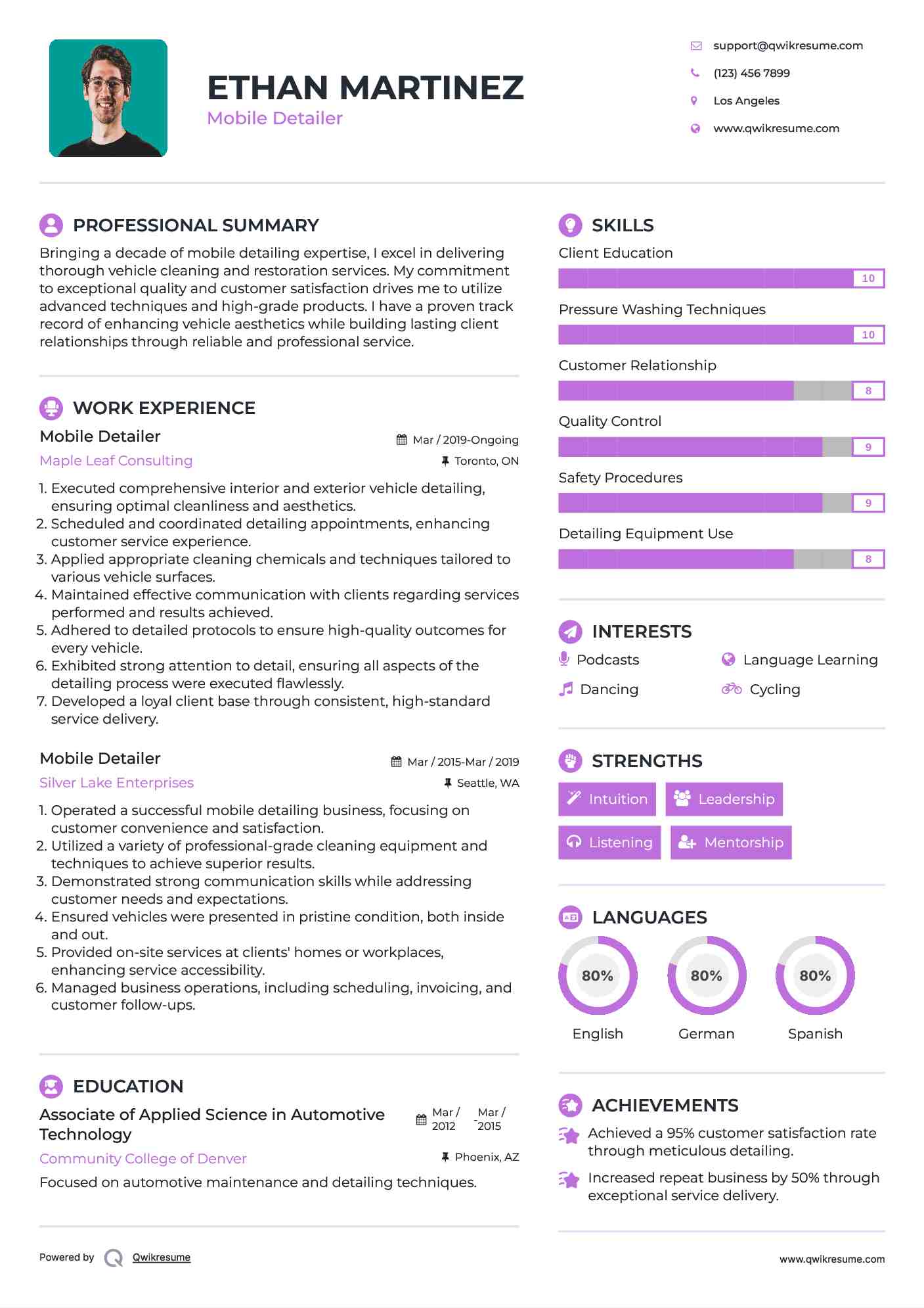 Mobile Detailer Resume Model
