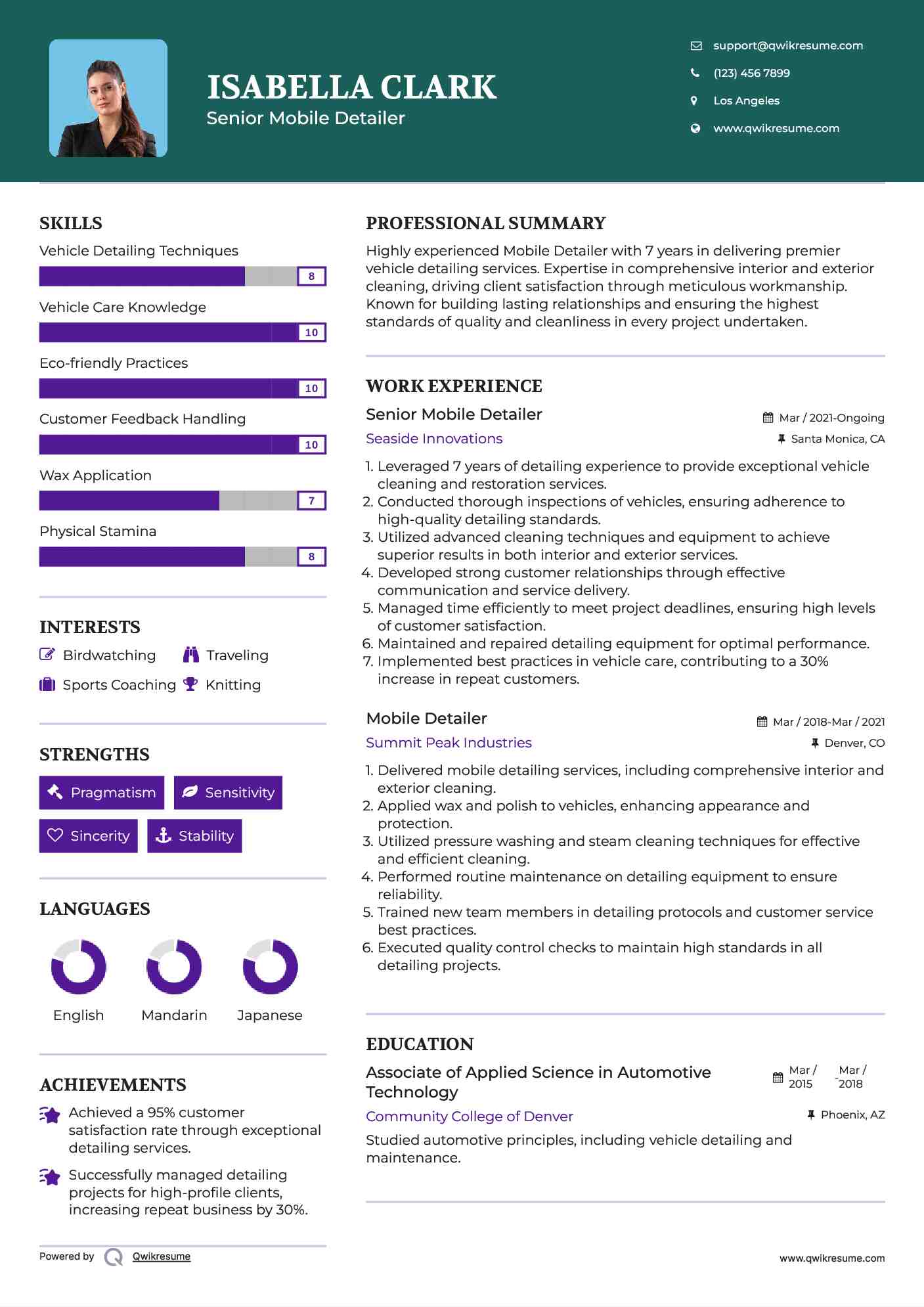Senior Mobile Detailer Resume Model