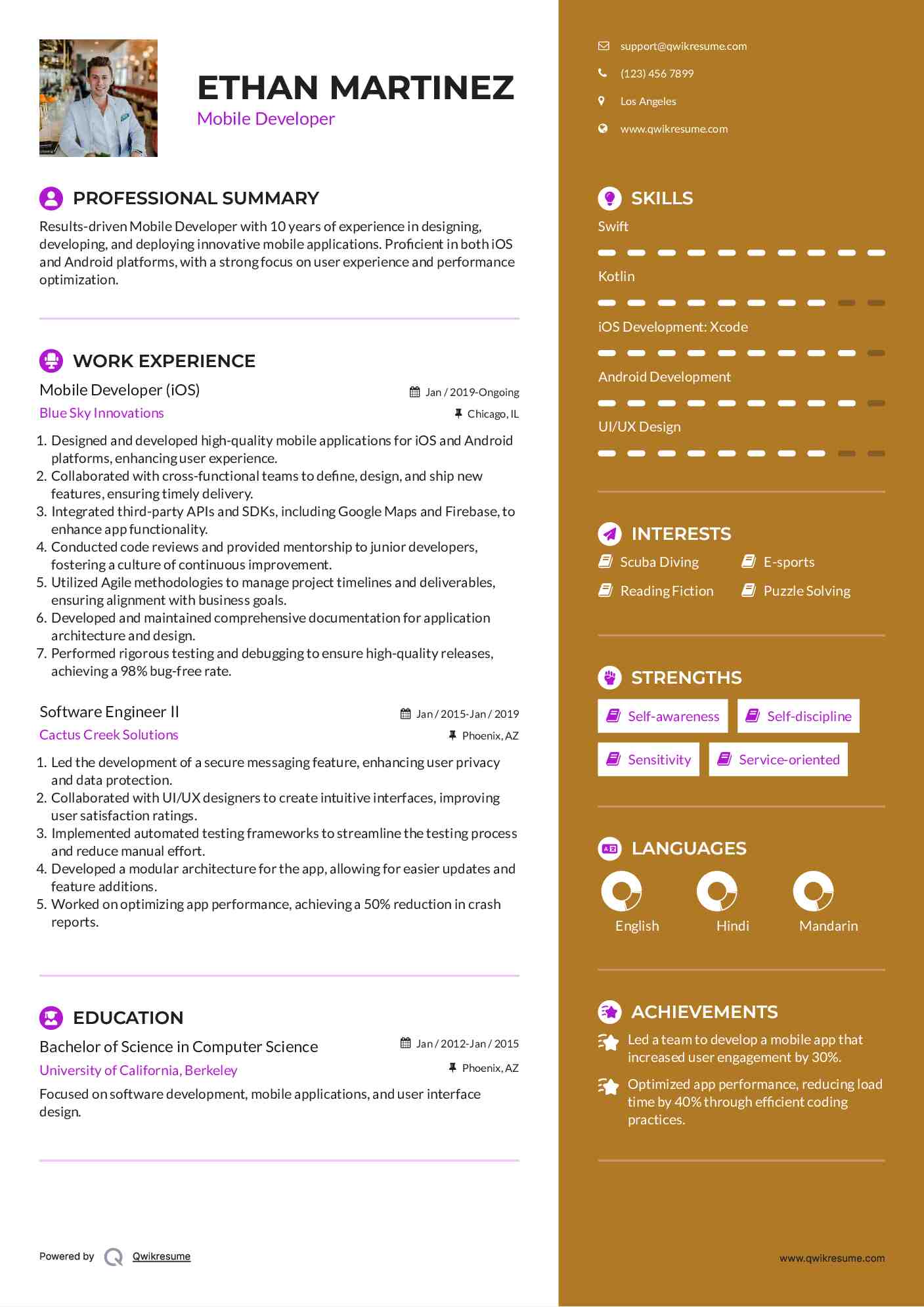 Mobile Developer (iOS) Resume Template