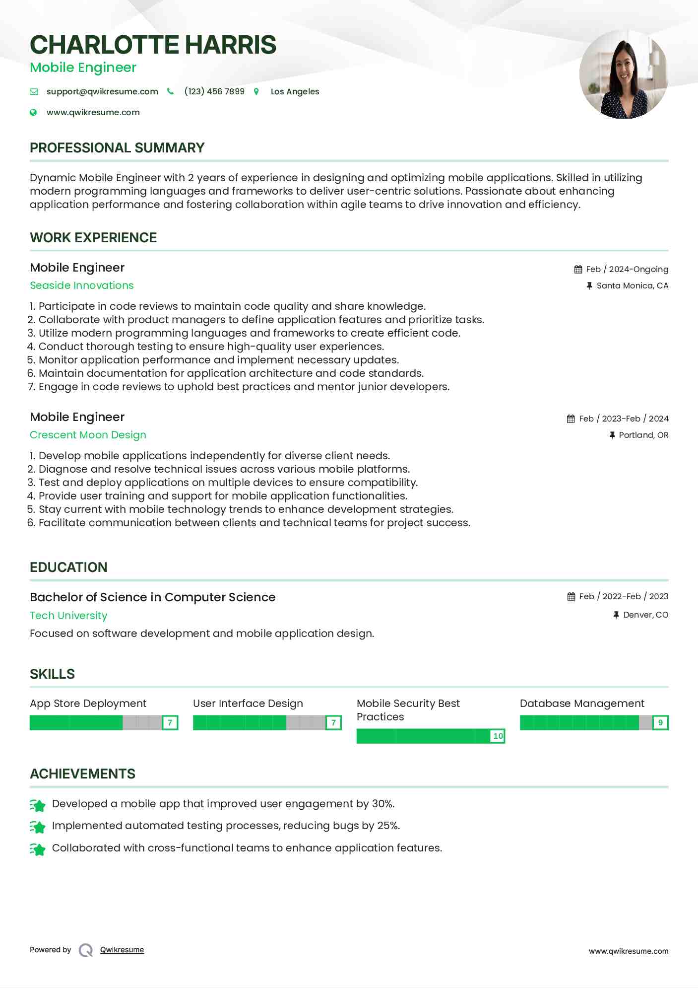 Mobile Engineer Resume Model
