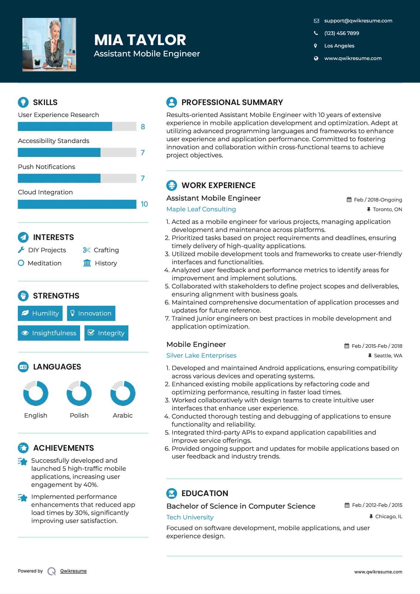 Assistant Mobile Engineer Resume Model