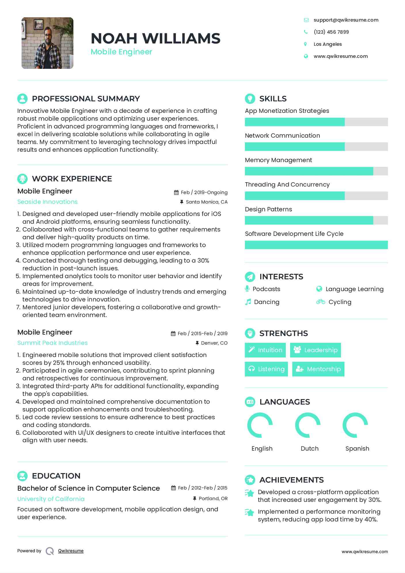 Mobile Engineer Resume Sample