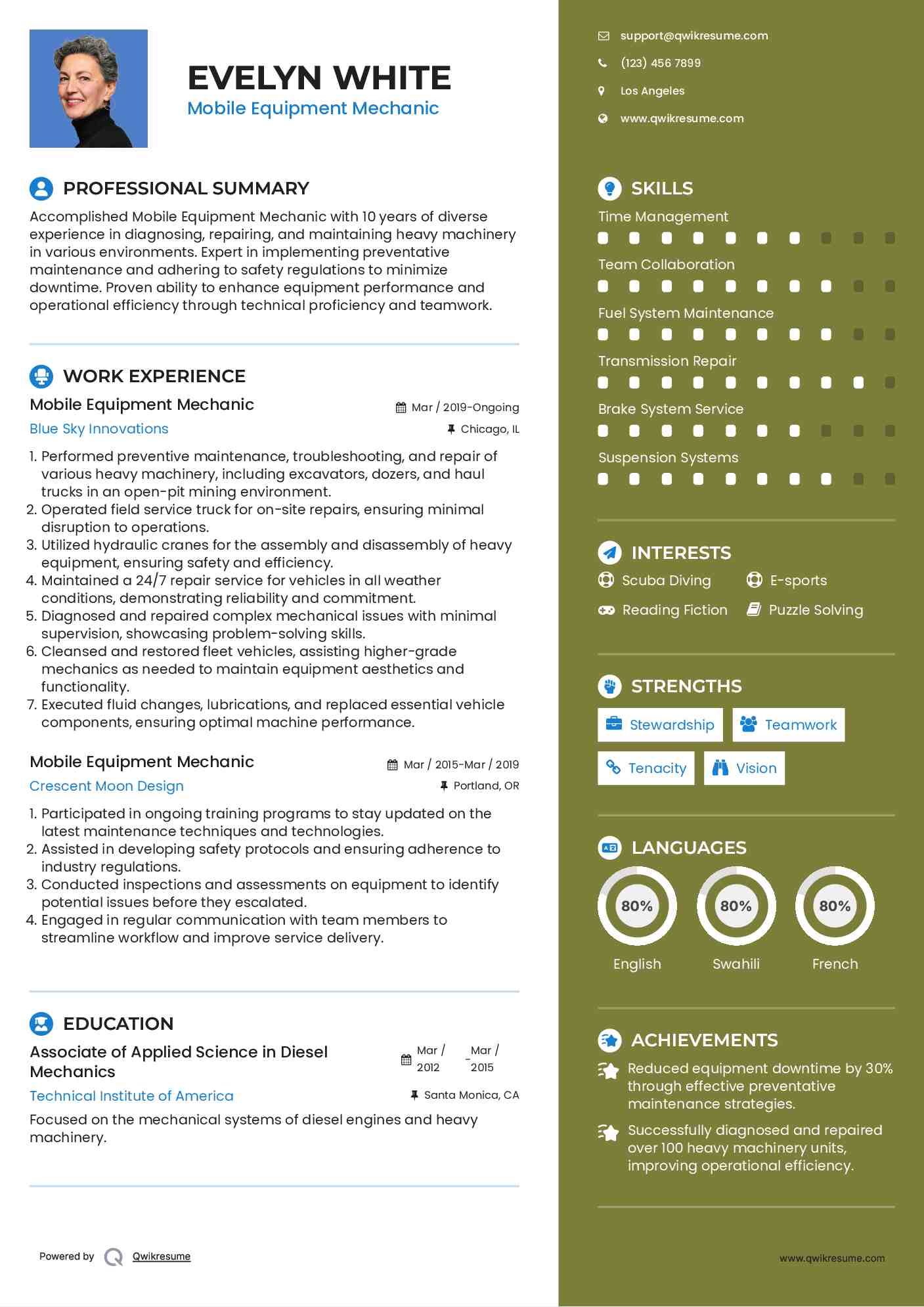 Mobile Equipment Mechanic Resume Model