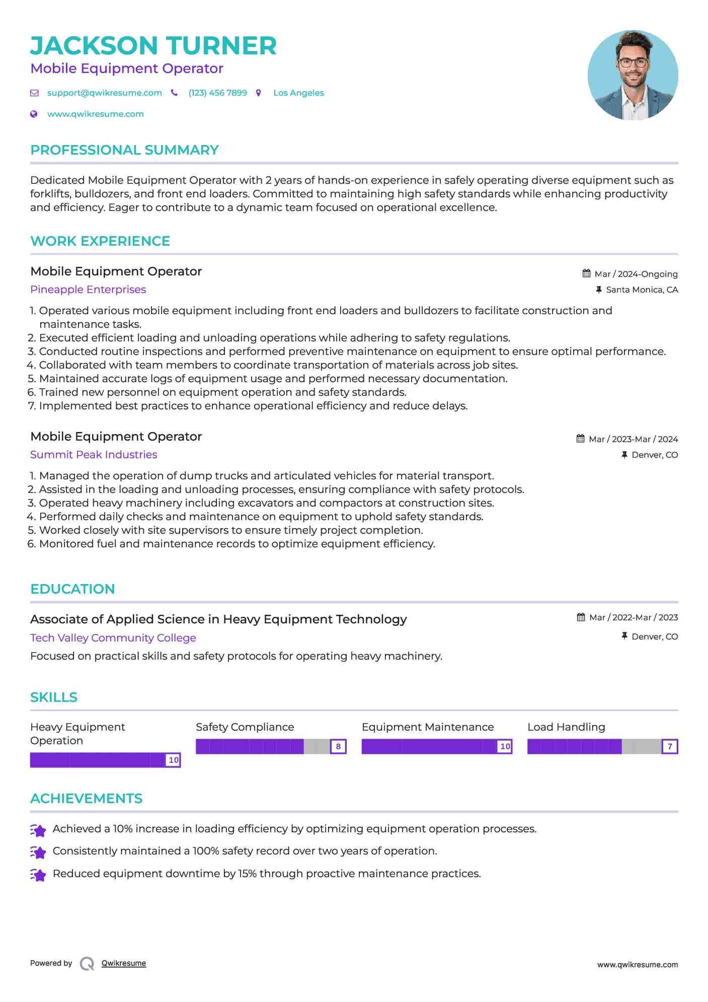 Mobile Equipment Operator Resume Format