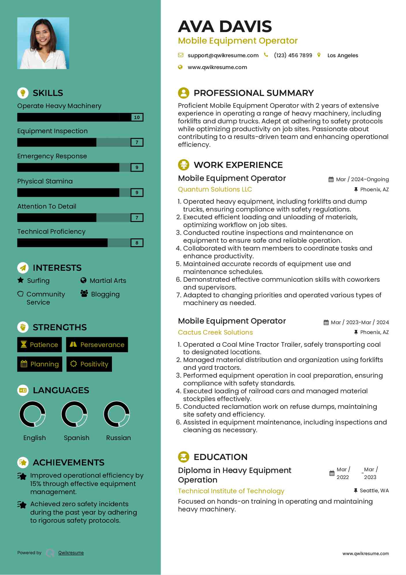 Mobile Equipment Operator Resume Format
