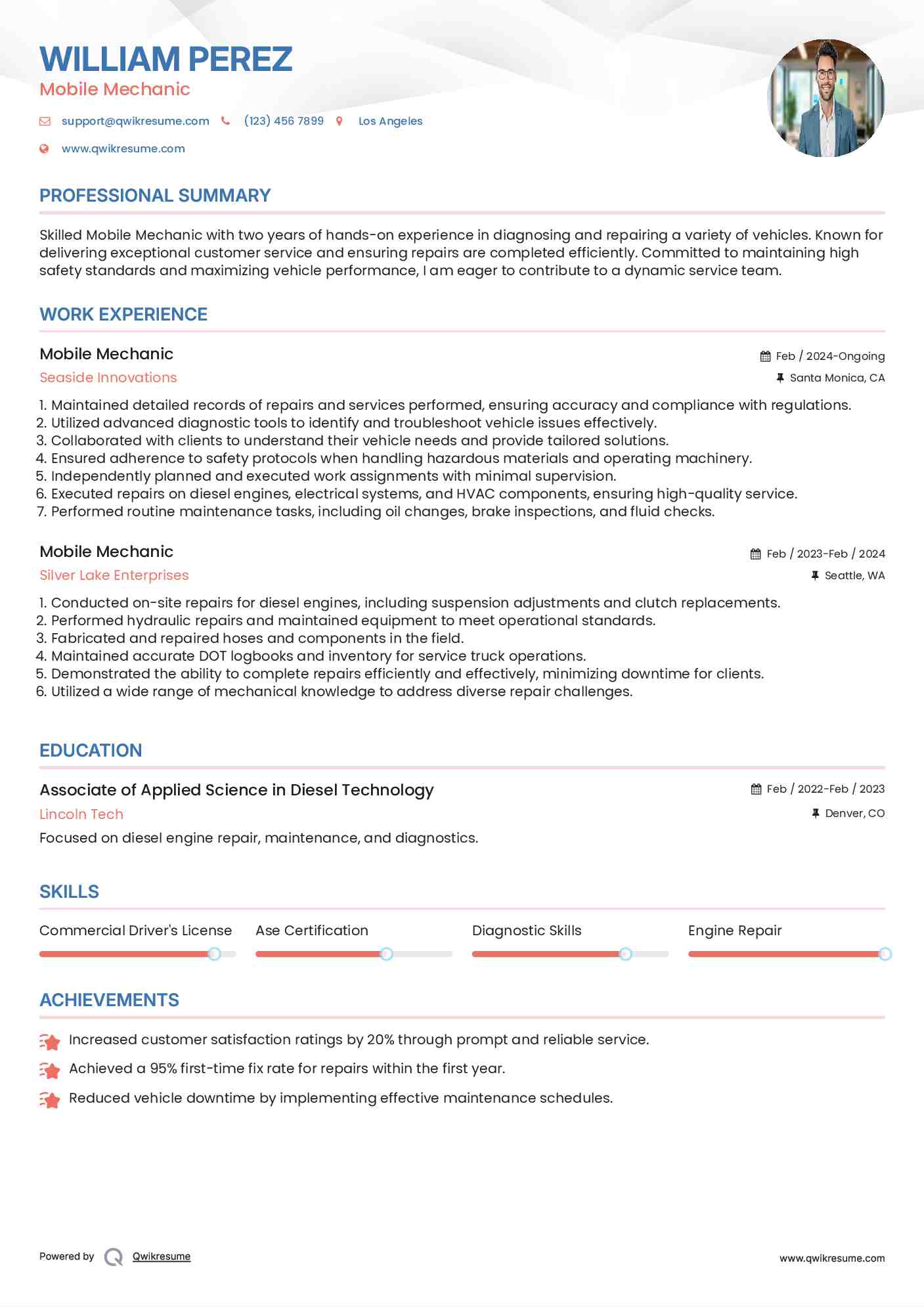 Mobile Mechanic Resume Template