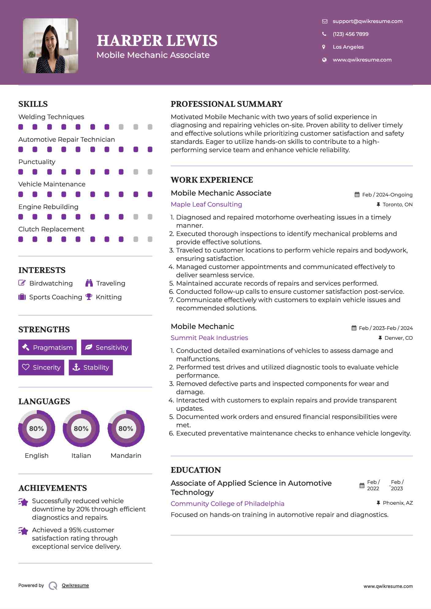 Mobile Mechanic Associate Resume Format