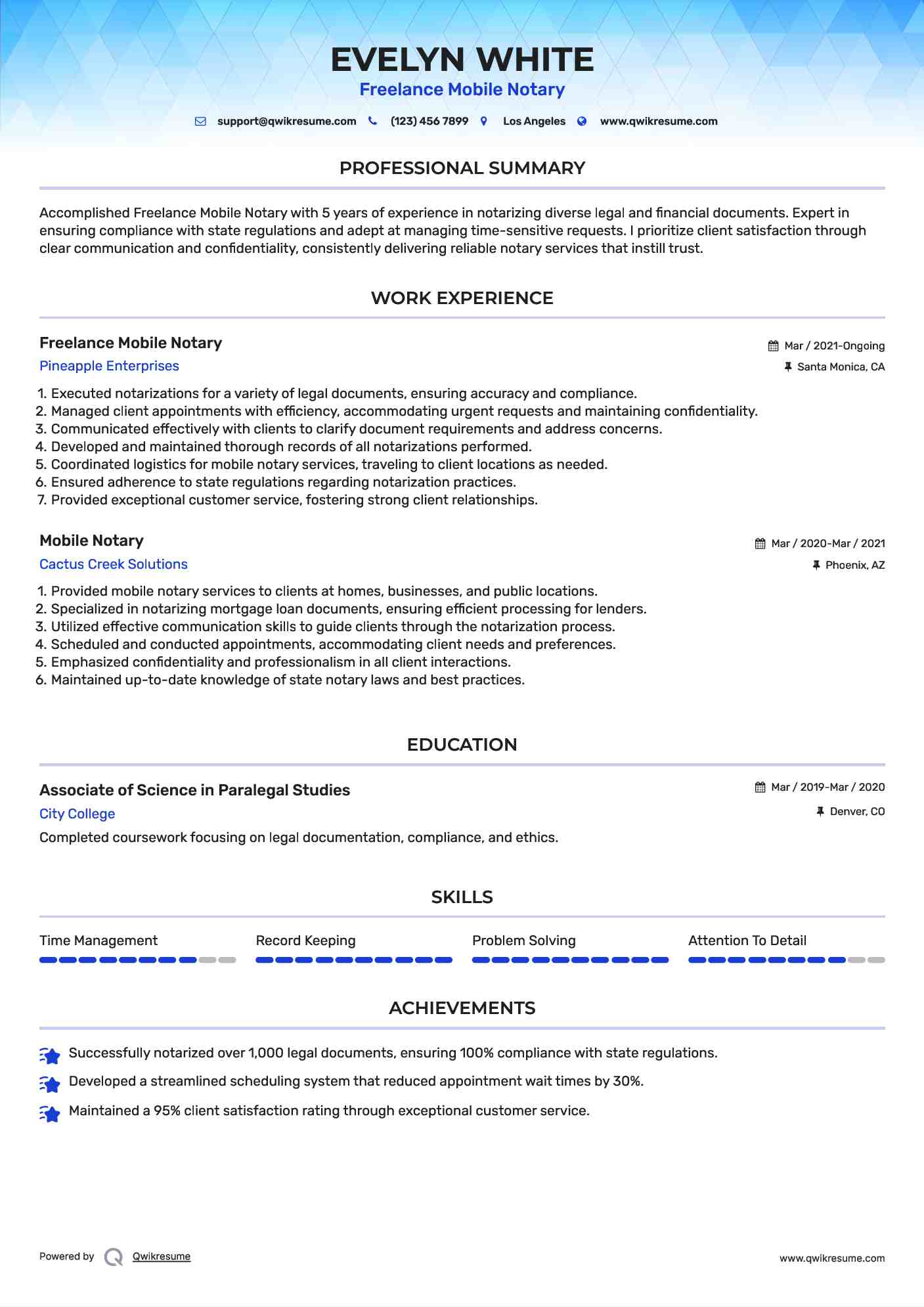 Freelance Mobile Notary Resume Template