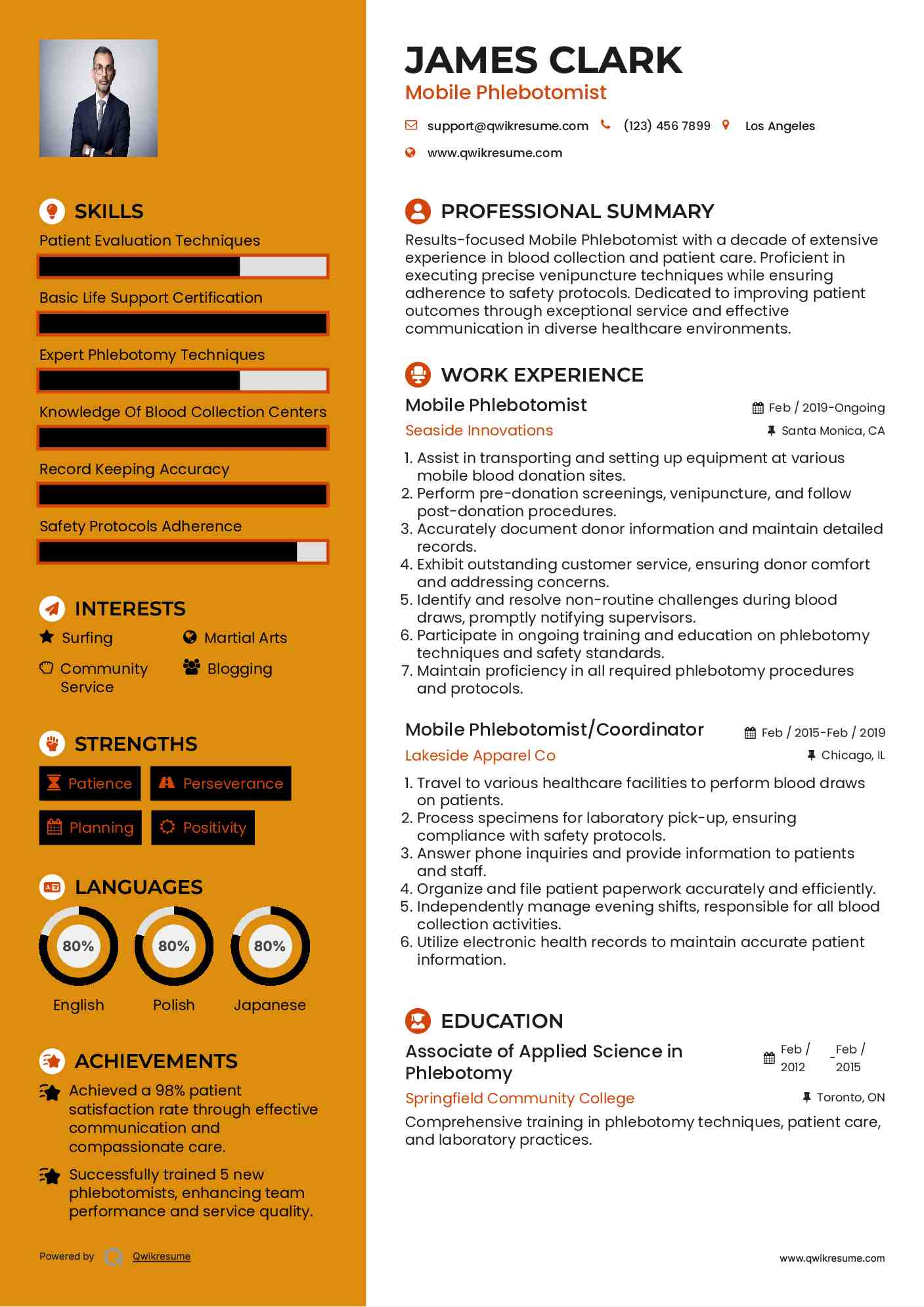 Mobile Phlebotomist Resume Template