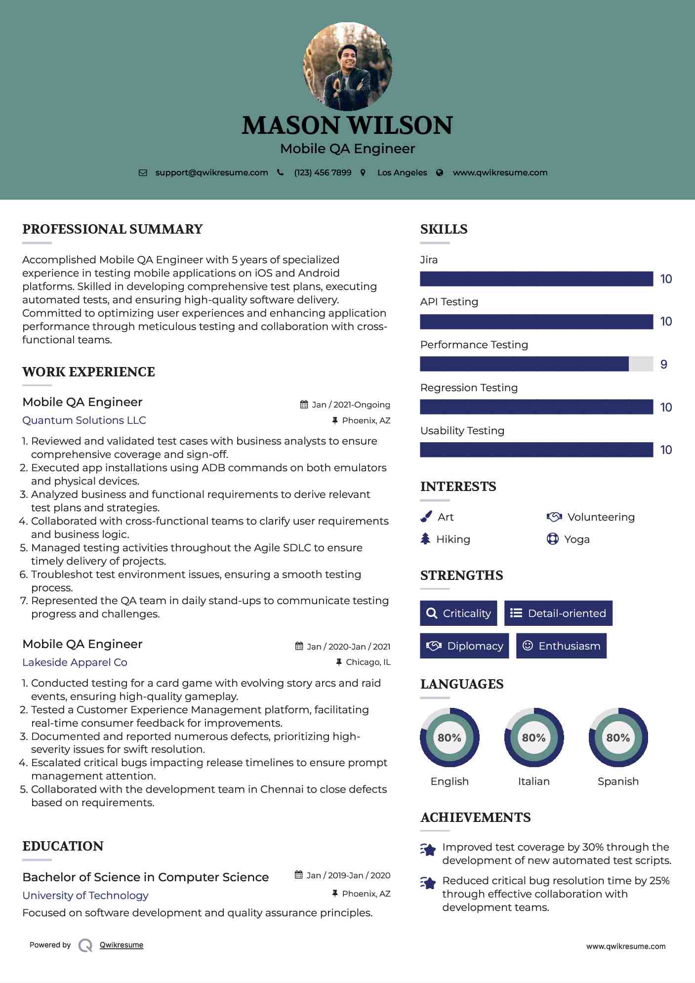 Mobile QA Engineer Resume Samples QwikResume
