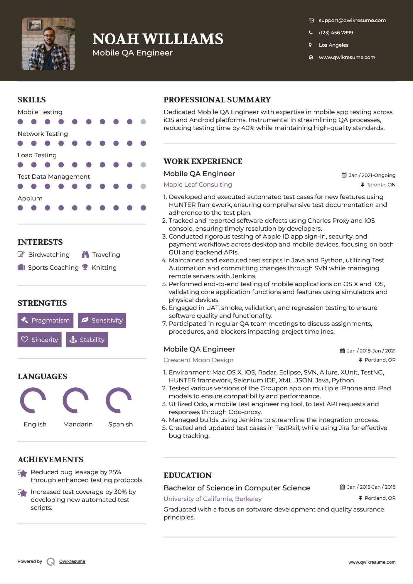 Mobile QA Engineer Resume Format