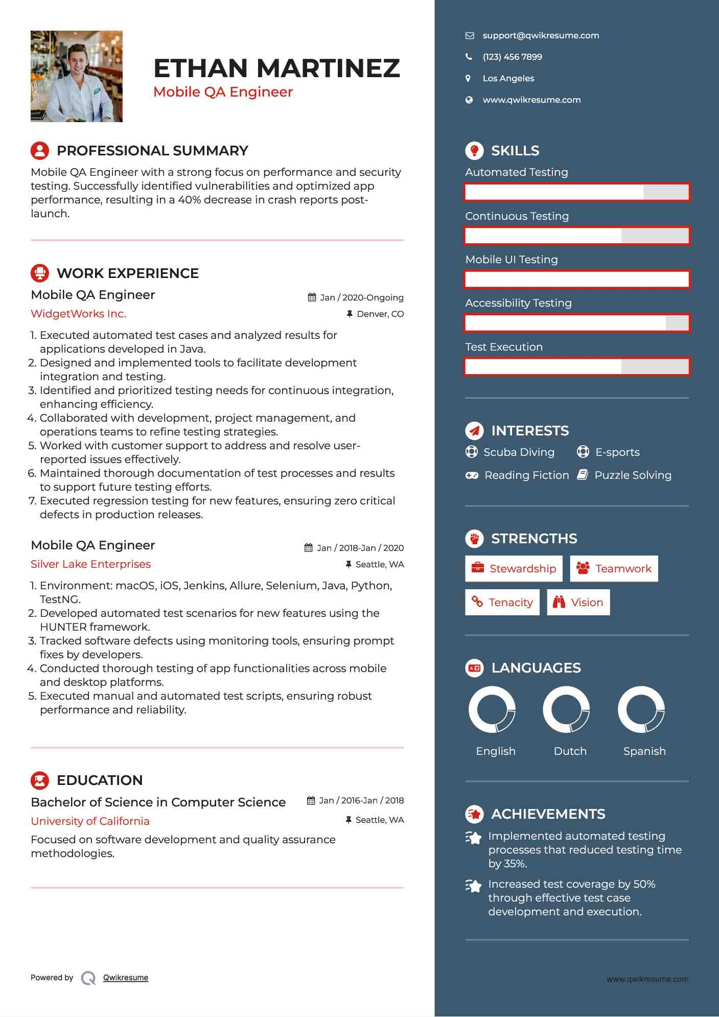 Mobile QA Engineer Resume Format