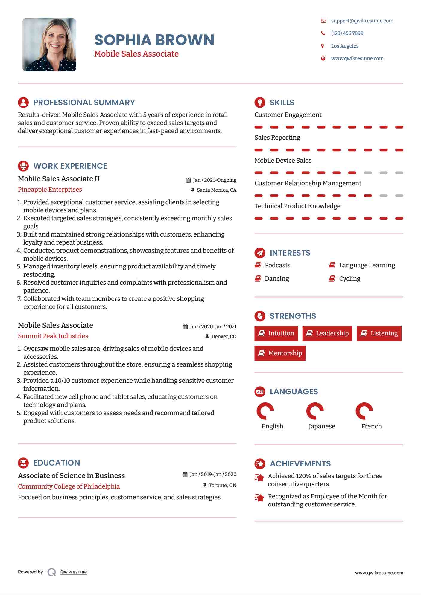 Mobile Sales Associate Resume Samples QwikResume