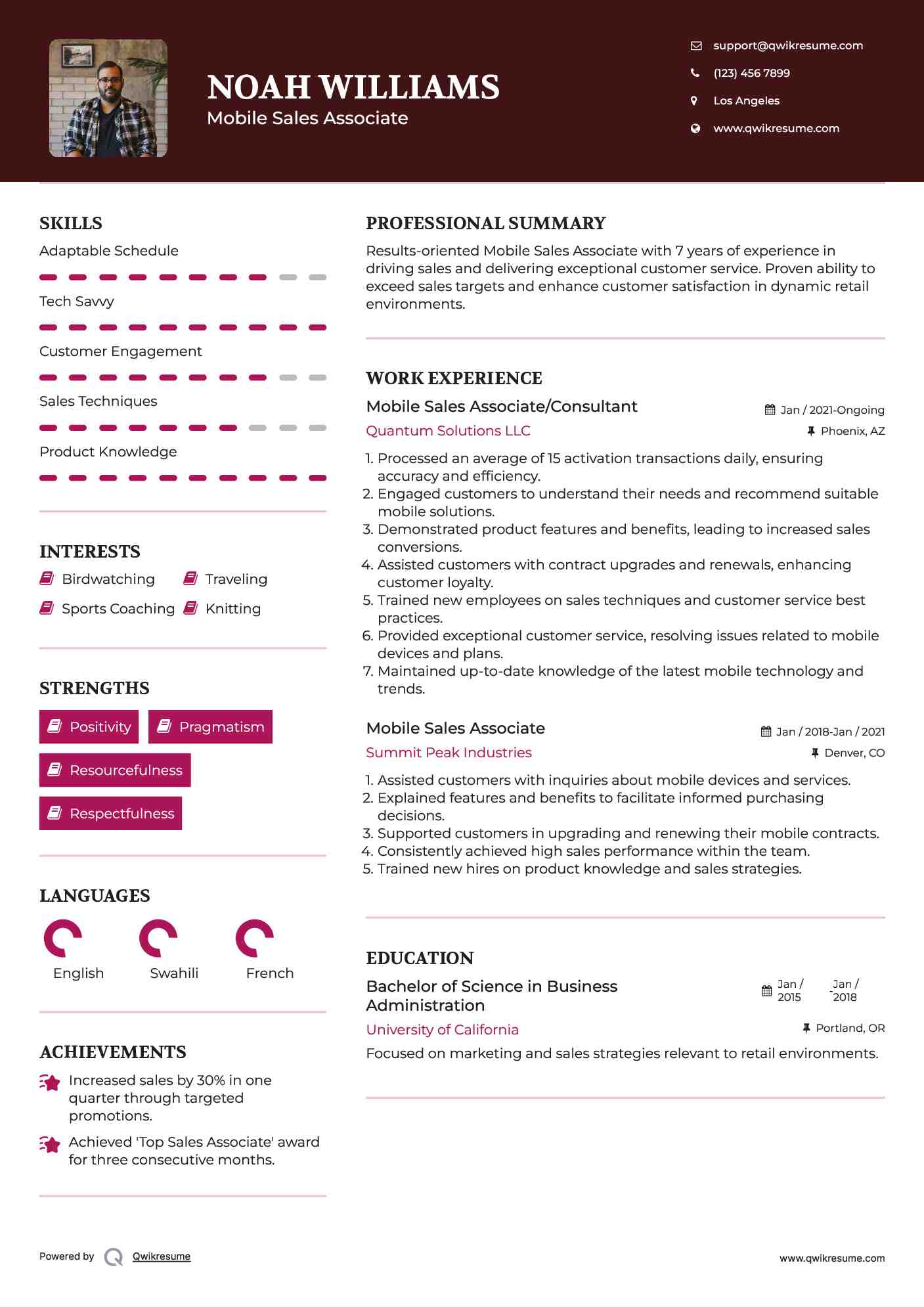 Mobile Sales Associate Resume Samples QwikResume