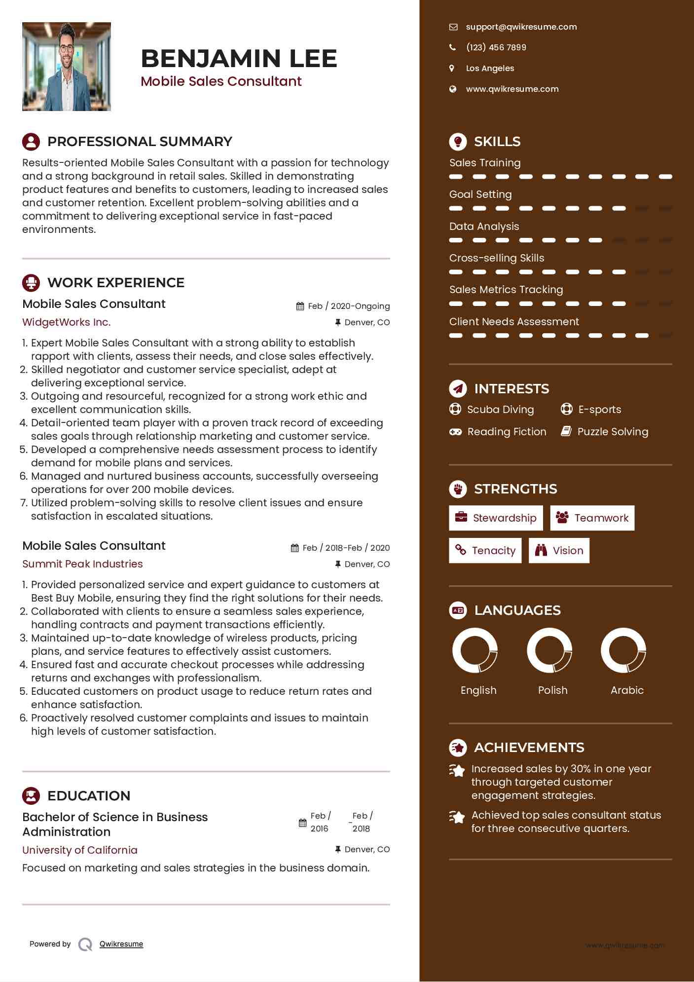Mobile Sales Consultant Resume Example