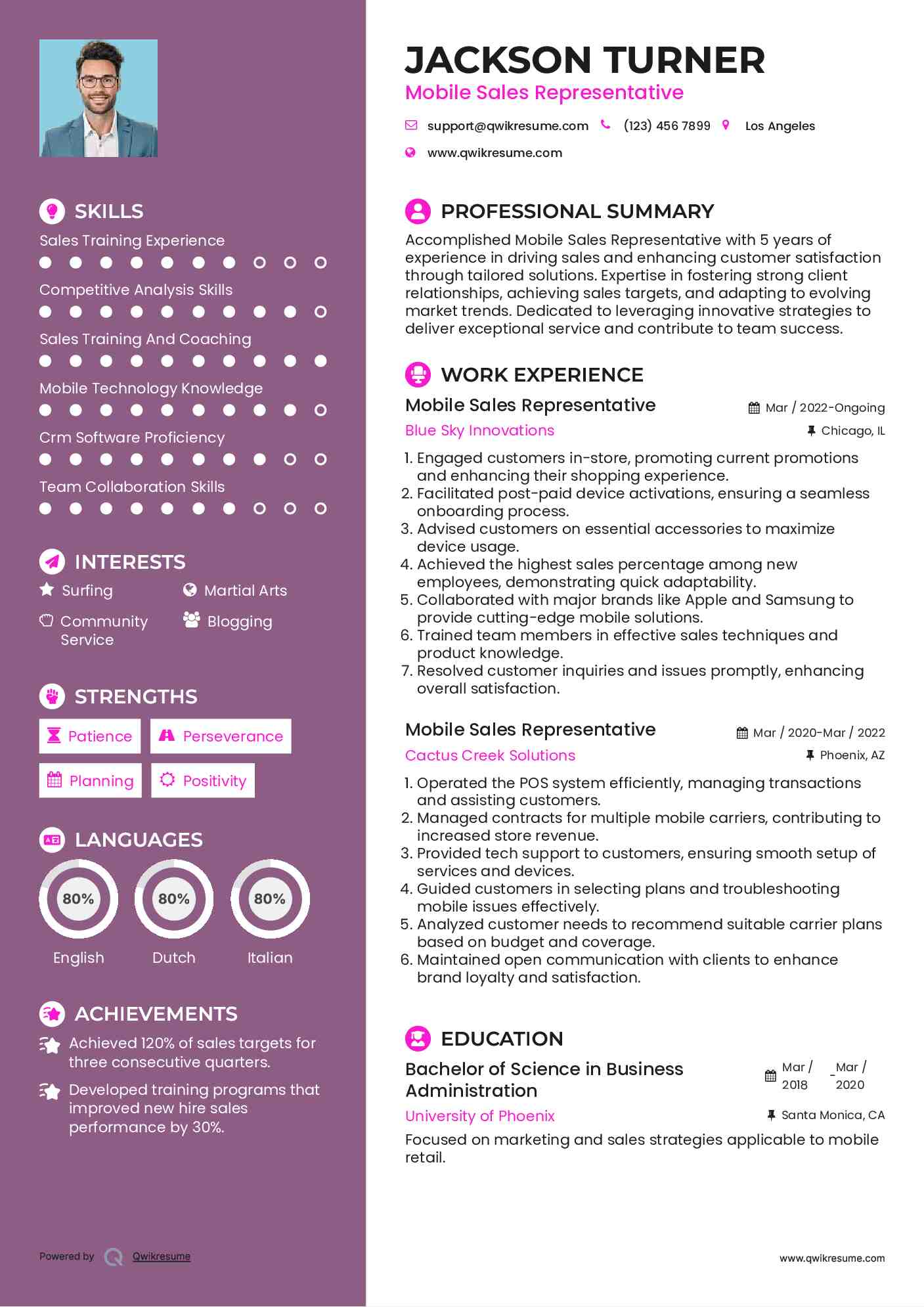 Mobile Sales Representative Resume Template