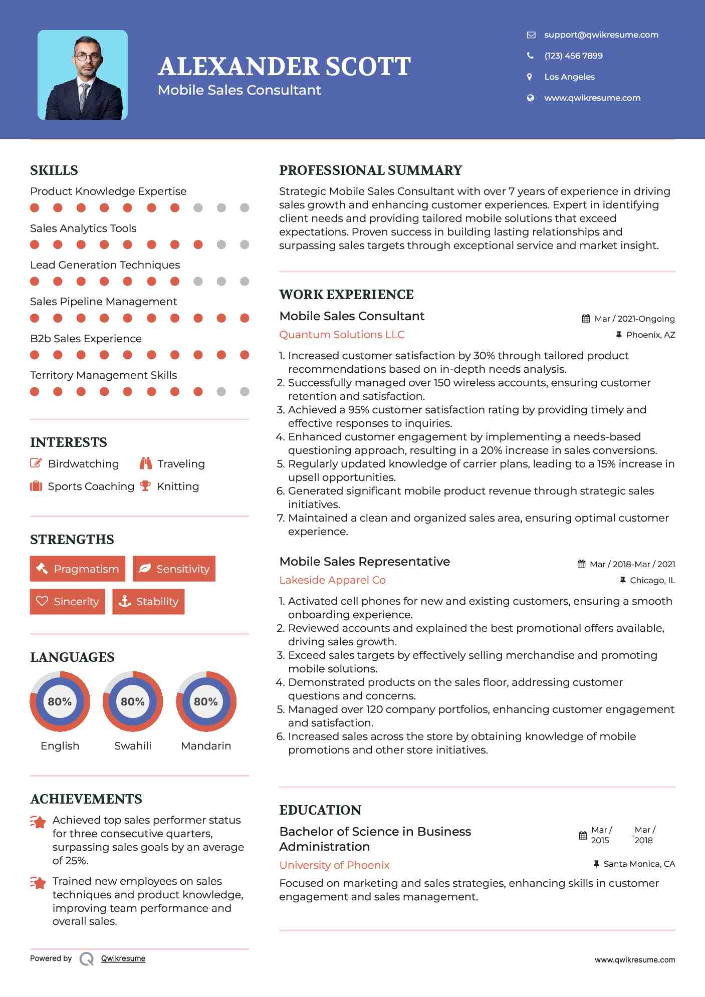 Mobile Sales Representative Resume Samples QwikResume