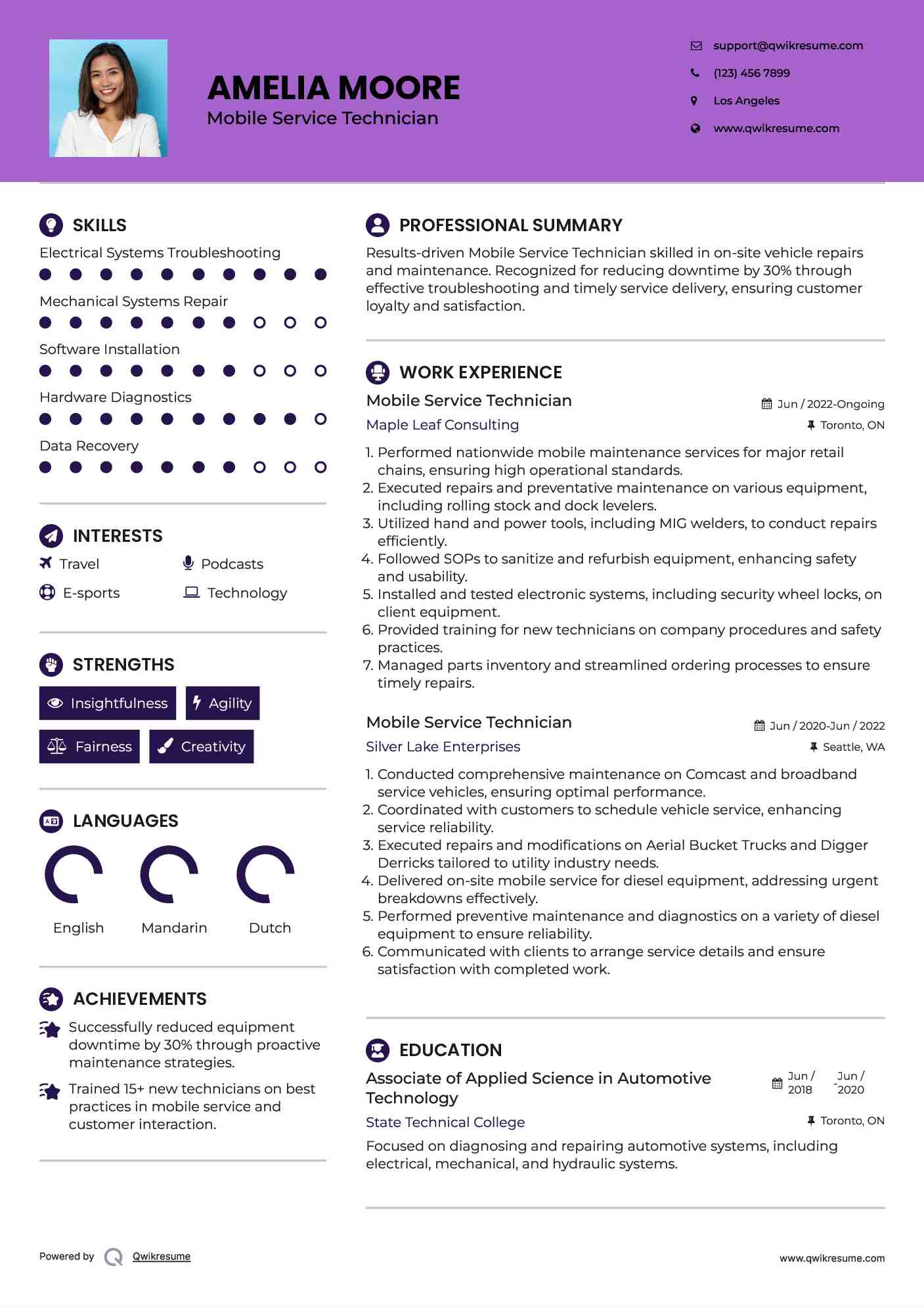 Mobile Service Technician Resume Format