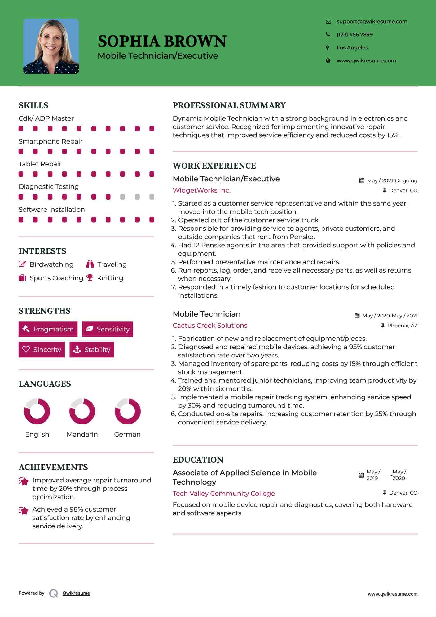 Mobile Technician/Executive Resume Sample