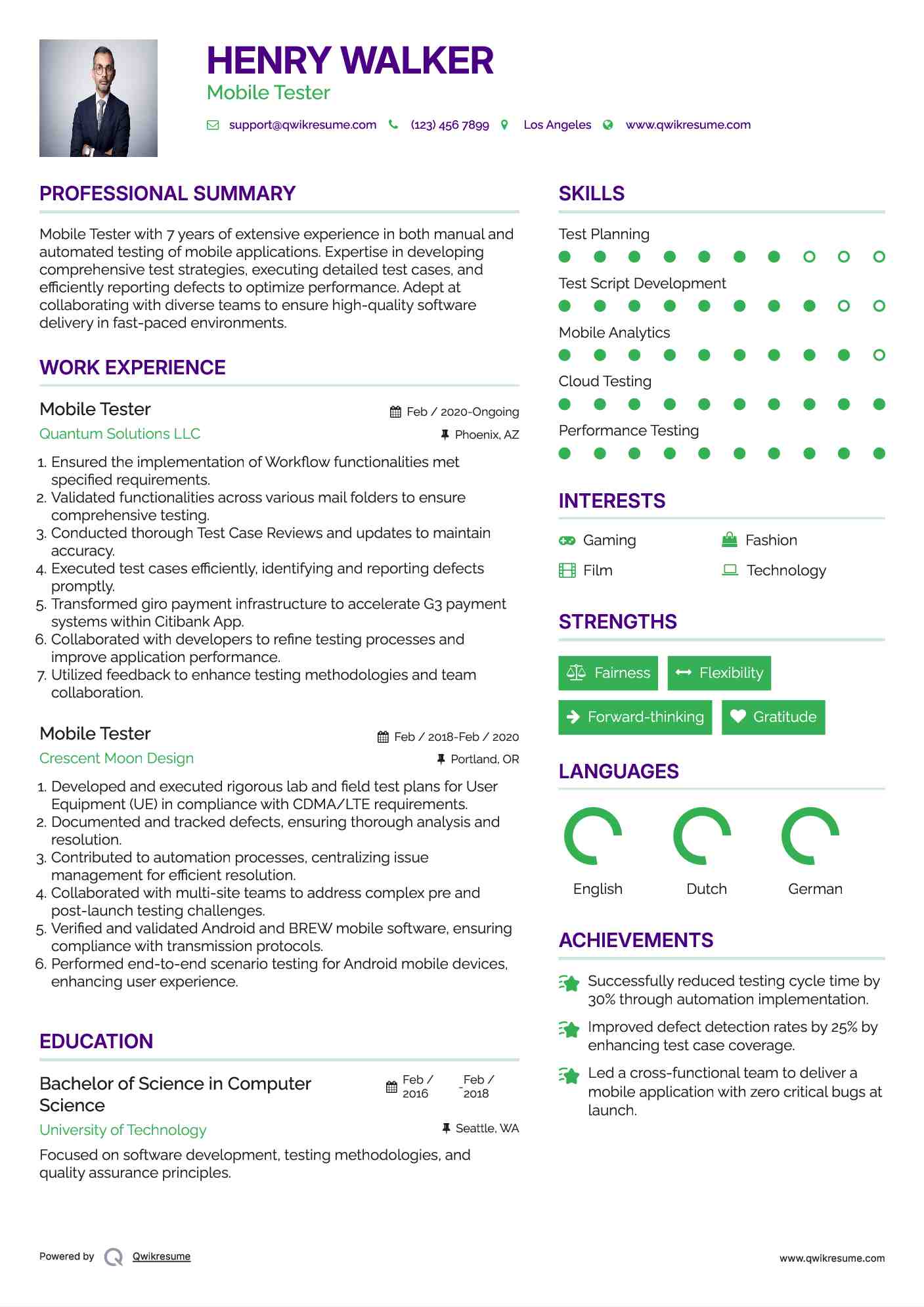 Mobile Tester Resume Example