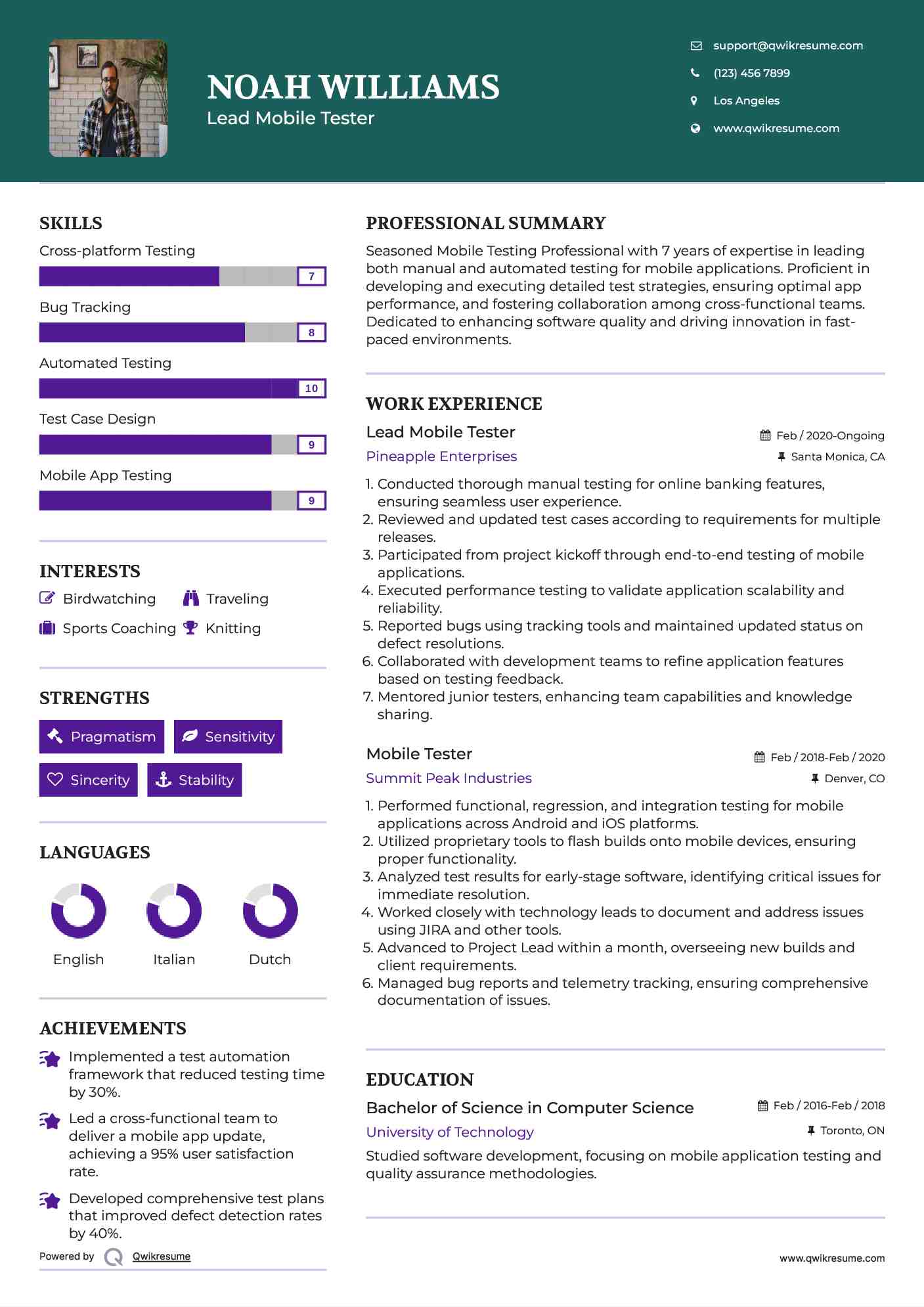 Lead Mobile Tester
 Resume Model