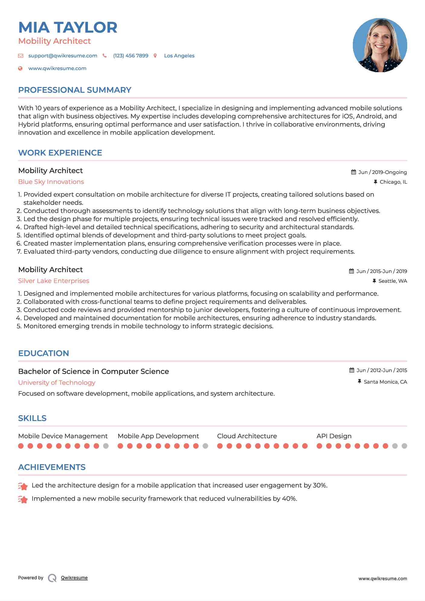 Mobility Architect Resume Format