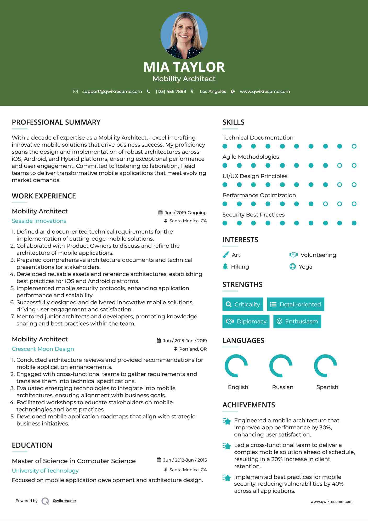 Mobility Architect Resume Example
