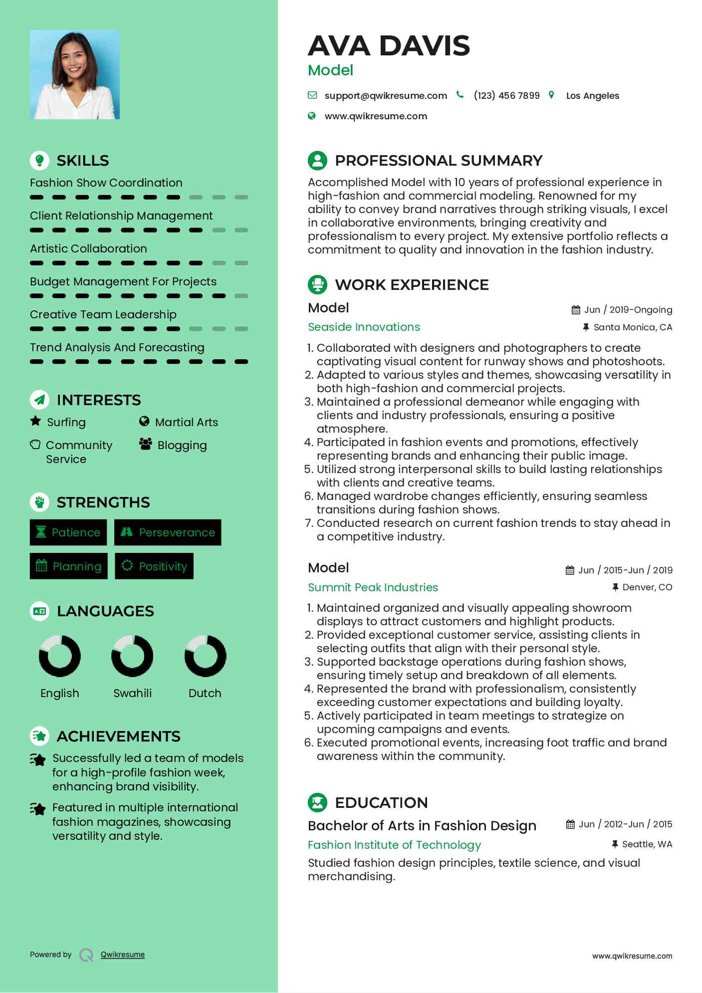 Model Resume Example