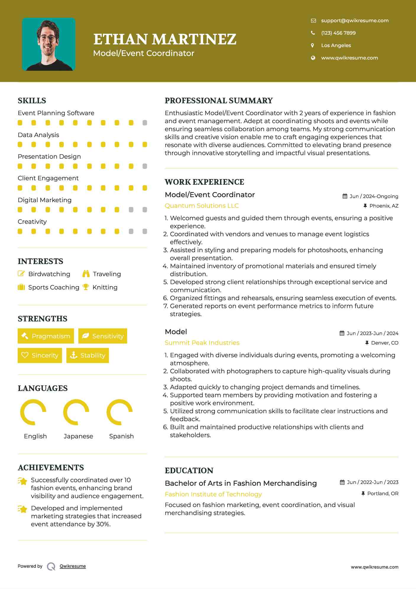 Model/Event Coordinator Resume Template