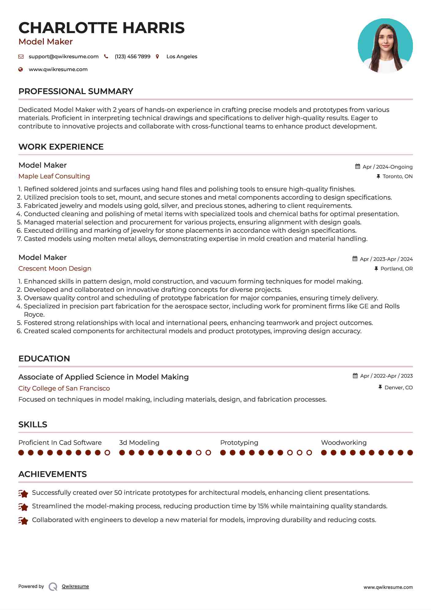 Model Maker Resume Template