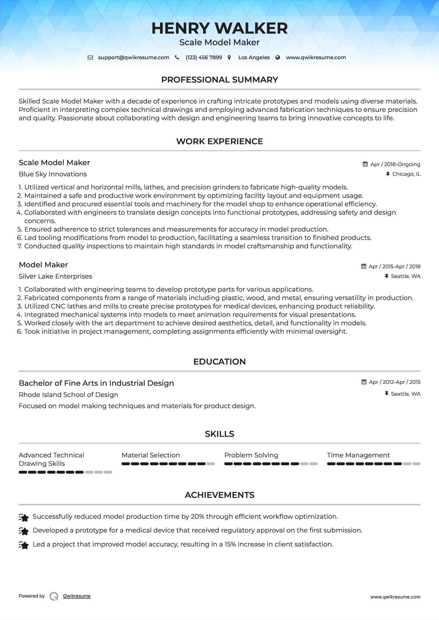 Scale Model Maker Resume Sample