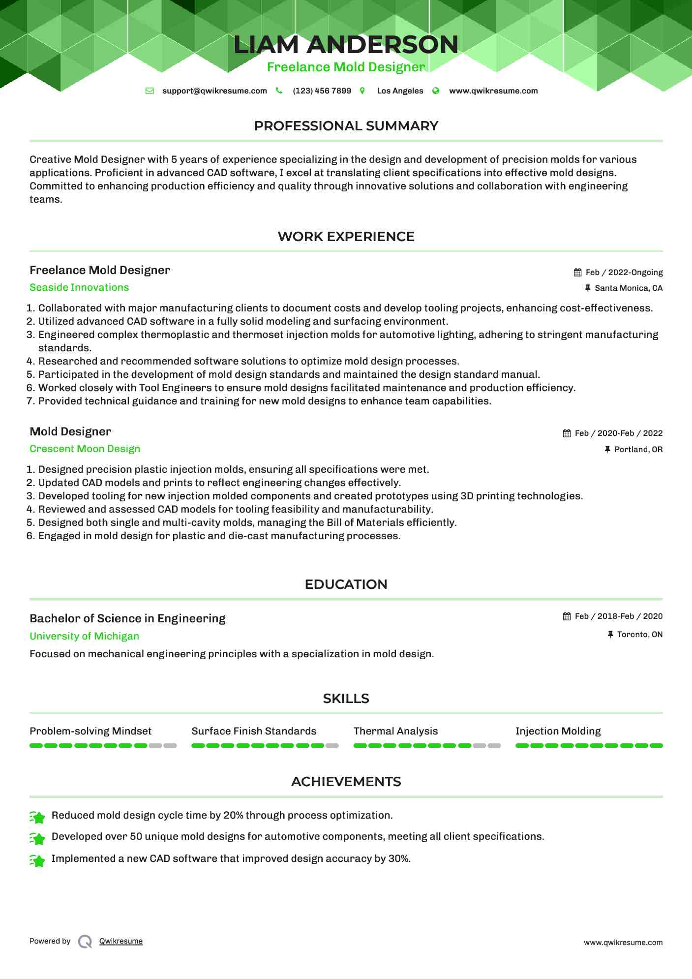 Mold Designer Resume Samples | QwikResume