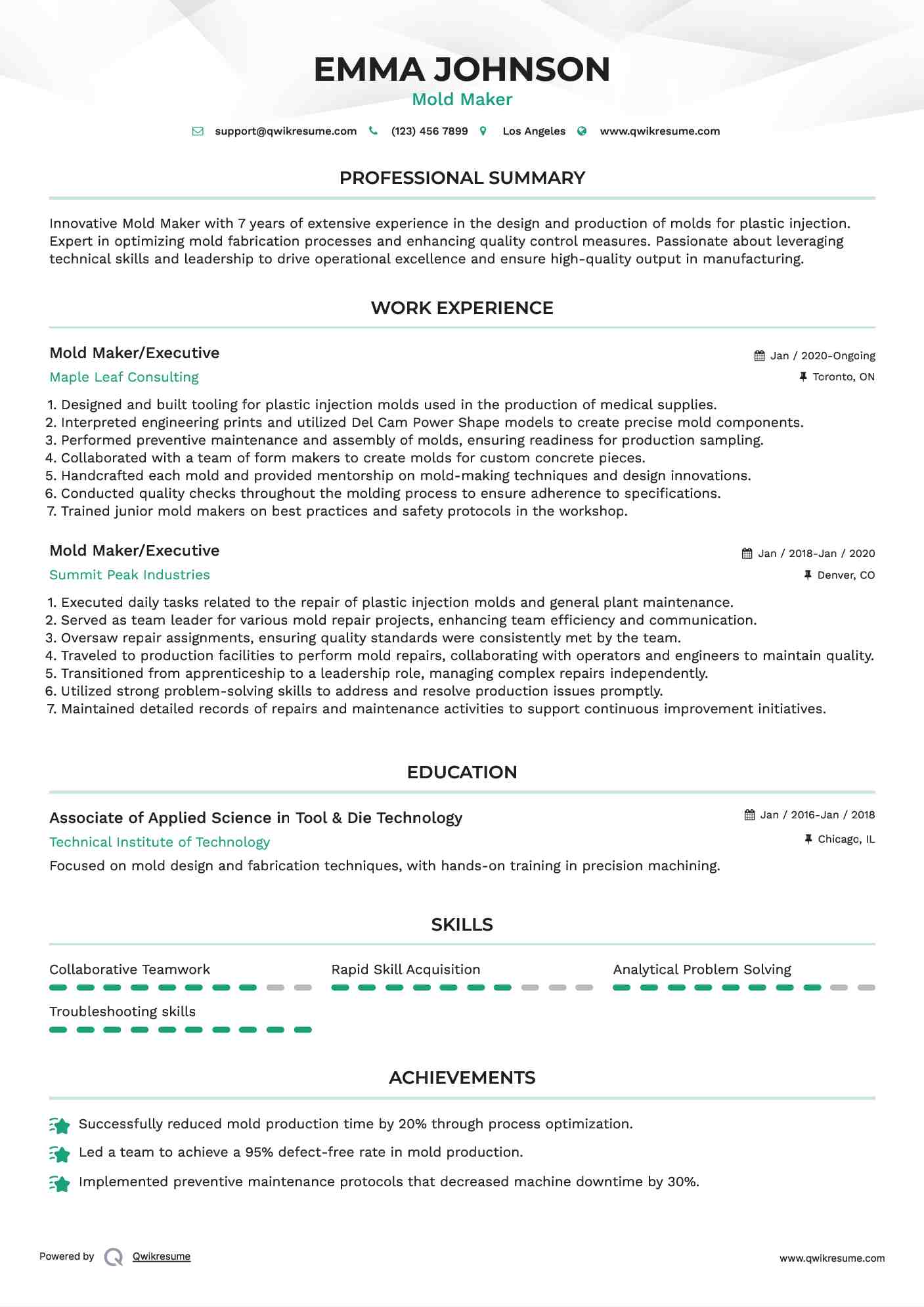 Mold Maker/Executive Resume Format