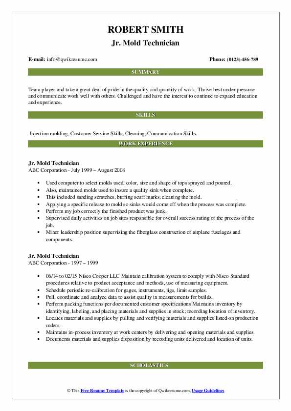 Mold Technician Resume Samples QwikResume
