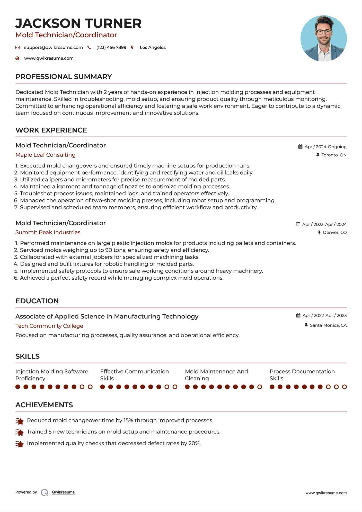 Mold Technician/Coordinator Resume Format