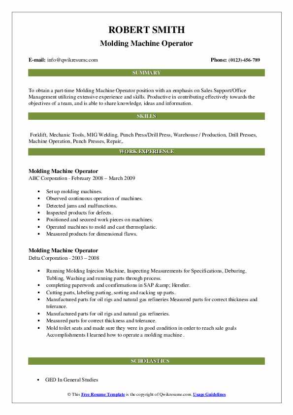 Molding Machine Operator Resume - Molding Machine Operator 1631122518 Pdf 