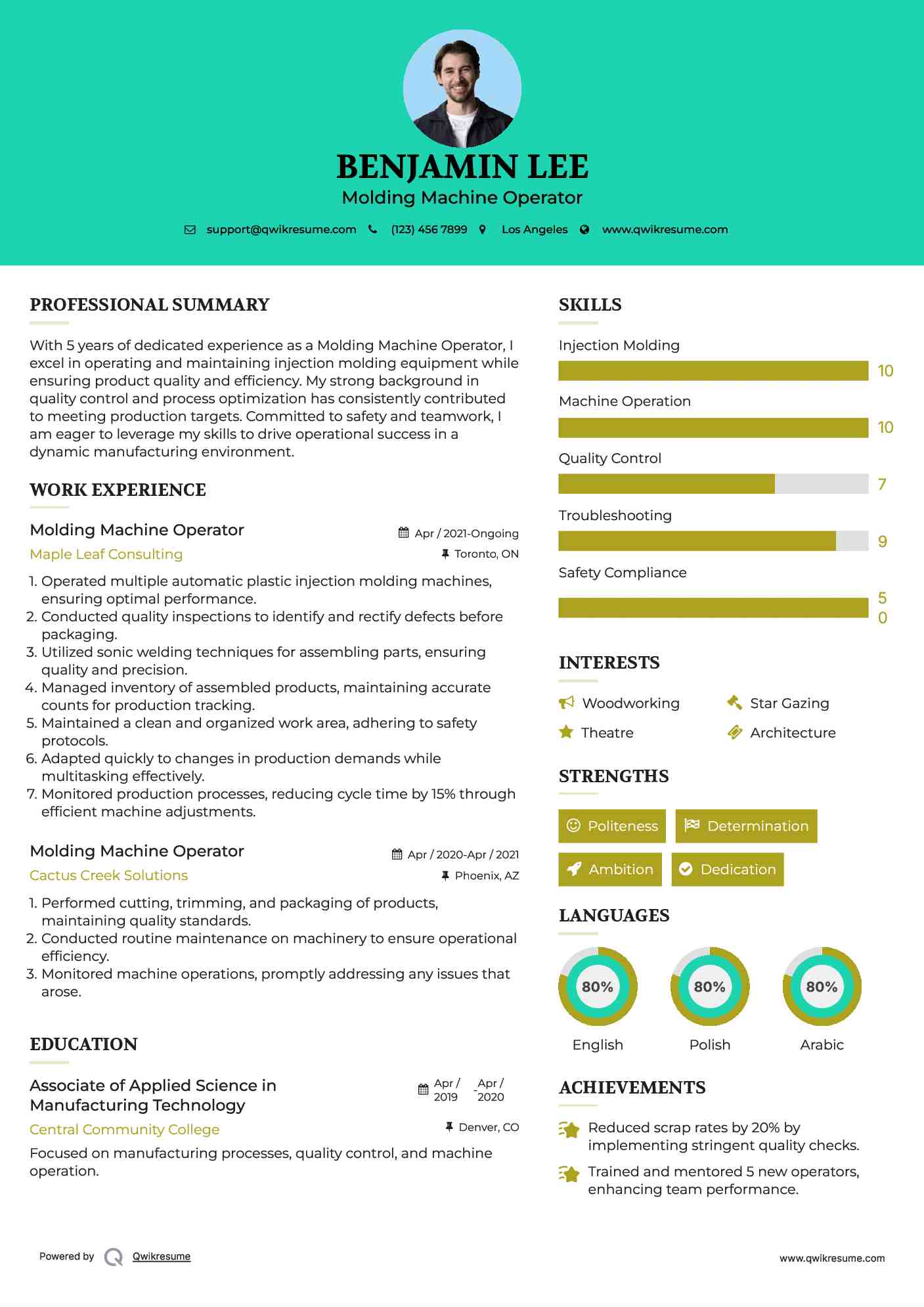 Molding Machine Operator Resume Samples QwikResume