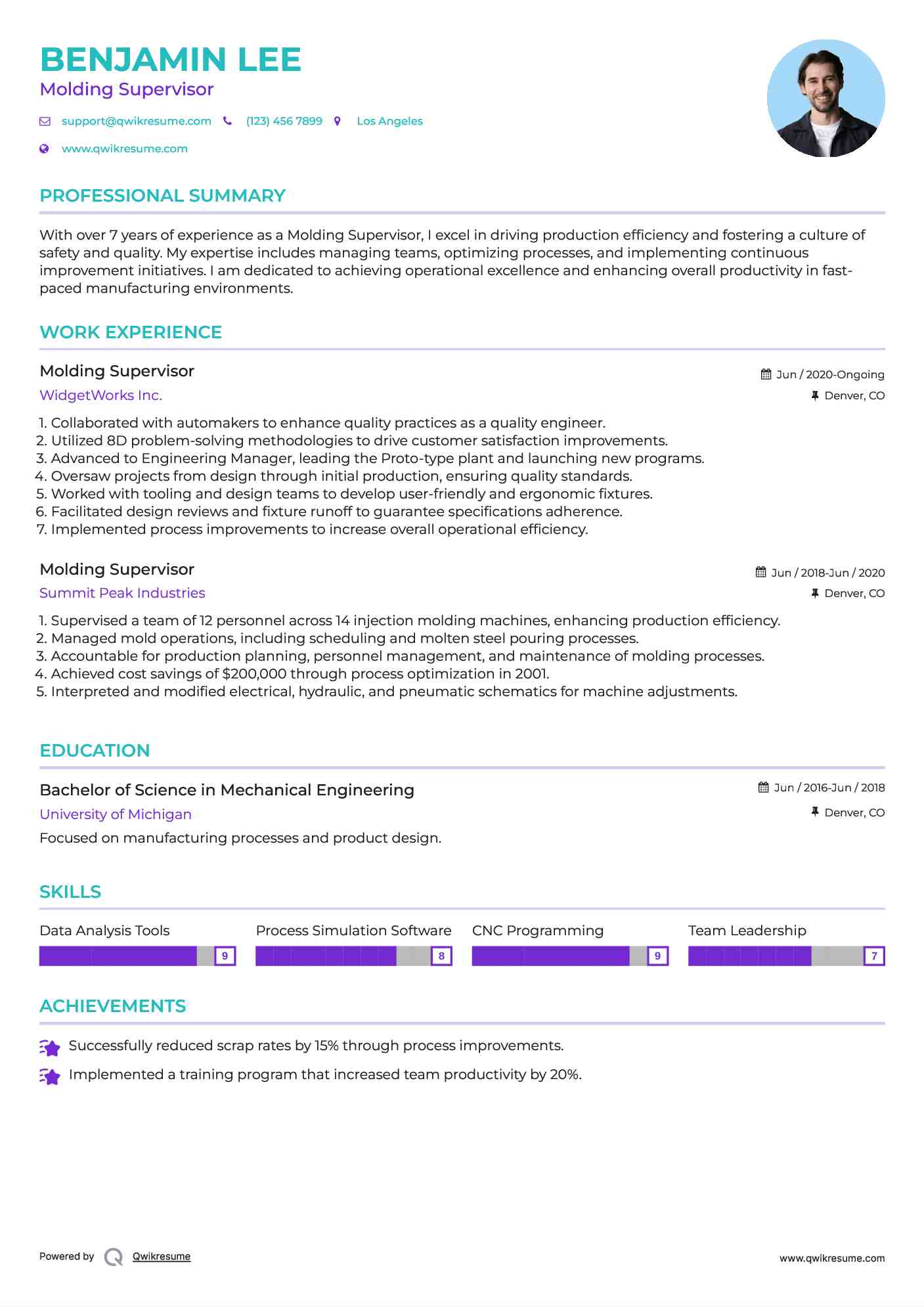 Molding Supervisor Resume Template