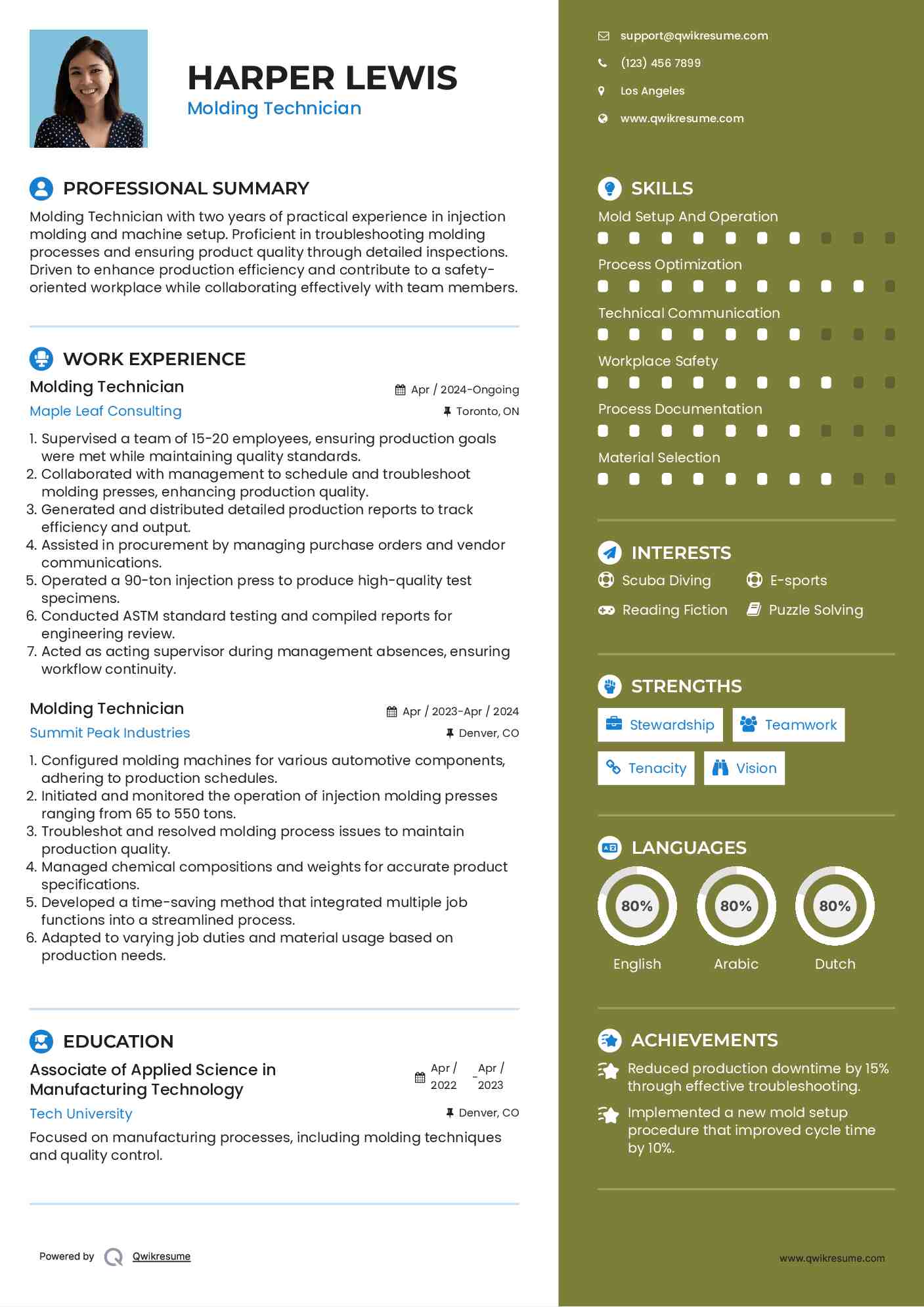 Molding Technician Resume Example