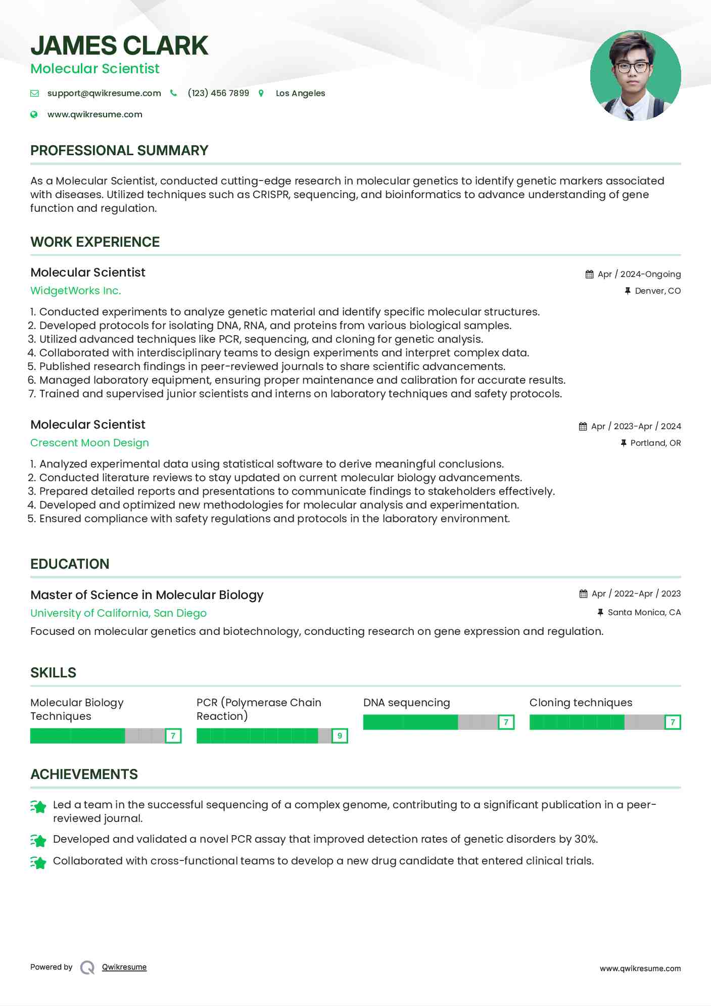 Molecular Scientist Resume Template
