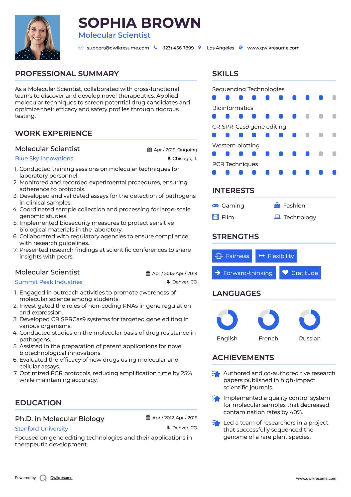 Molecular Scientist Resume Example