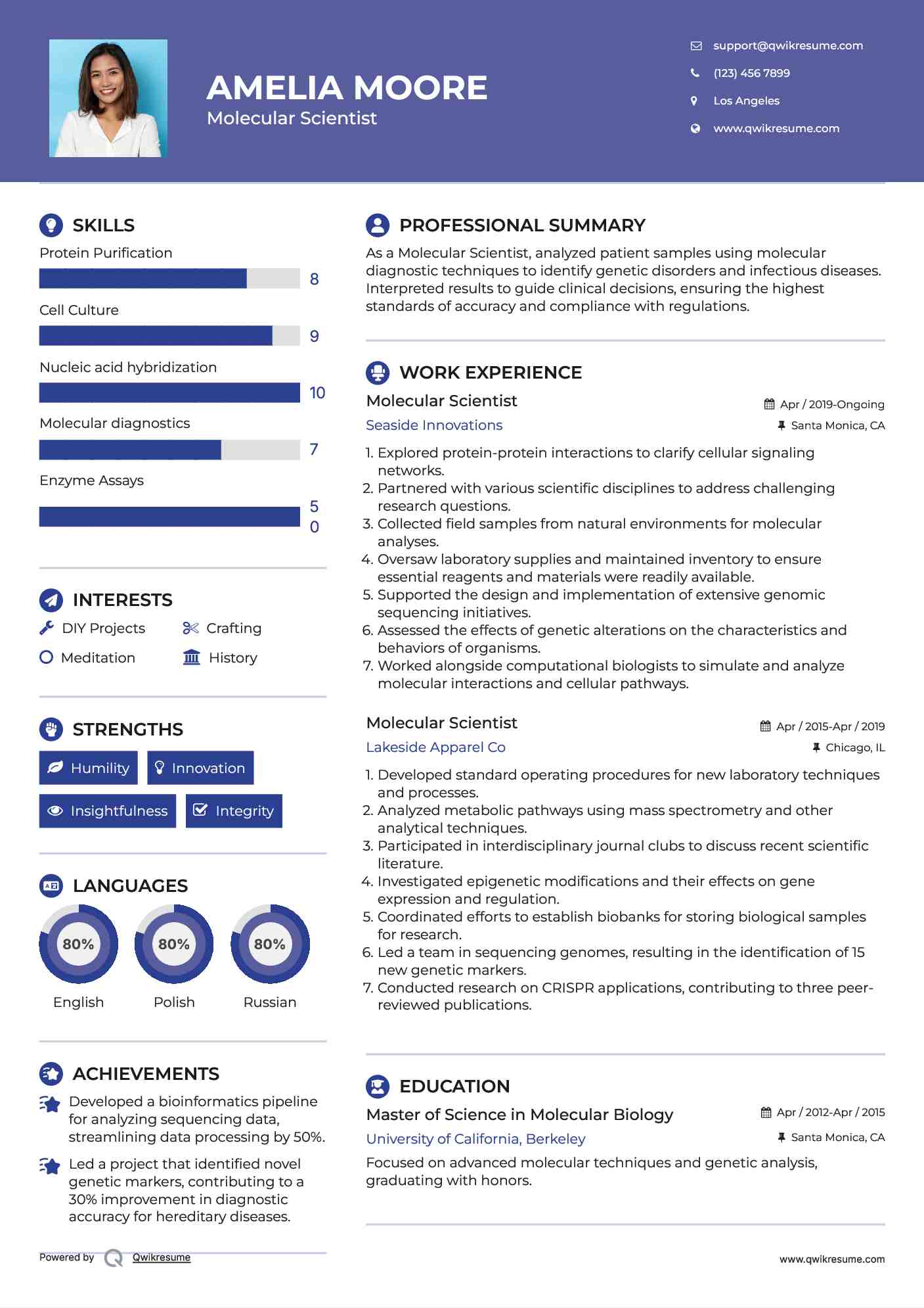 Molecular Scientist Resume Sample