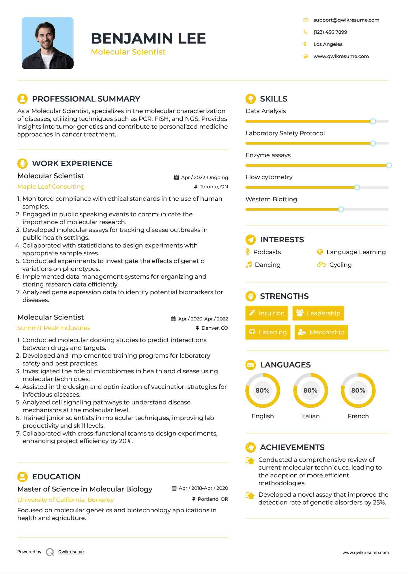 Molecular Scientist Resume Sample