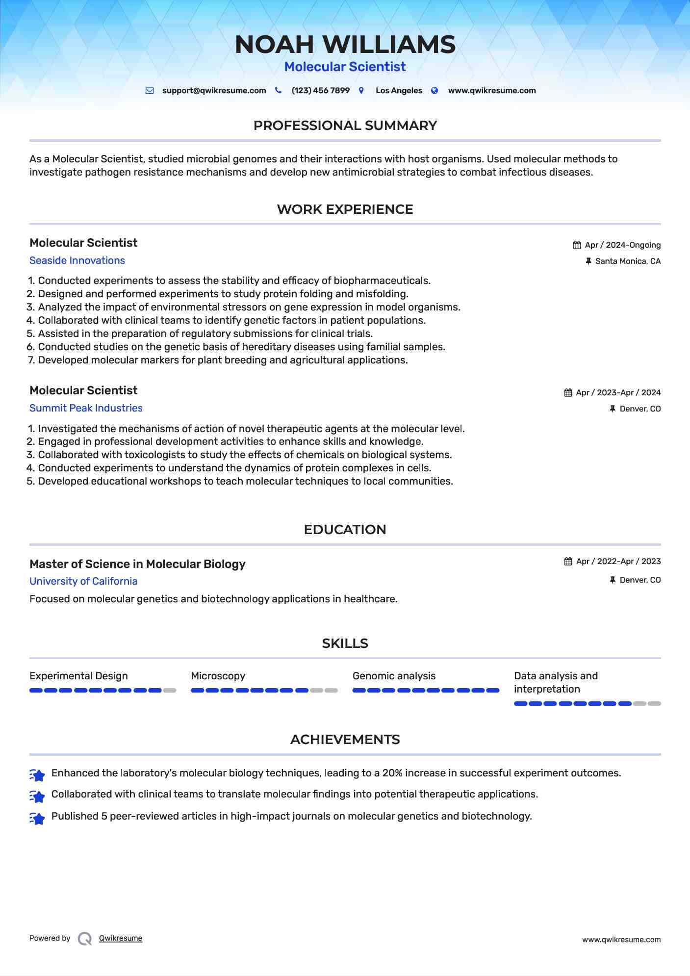 Molecular Scientist Resume Format