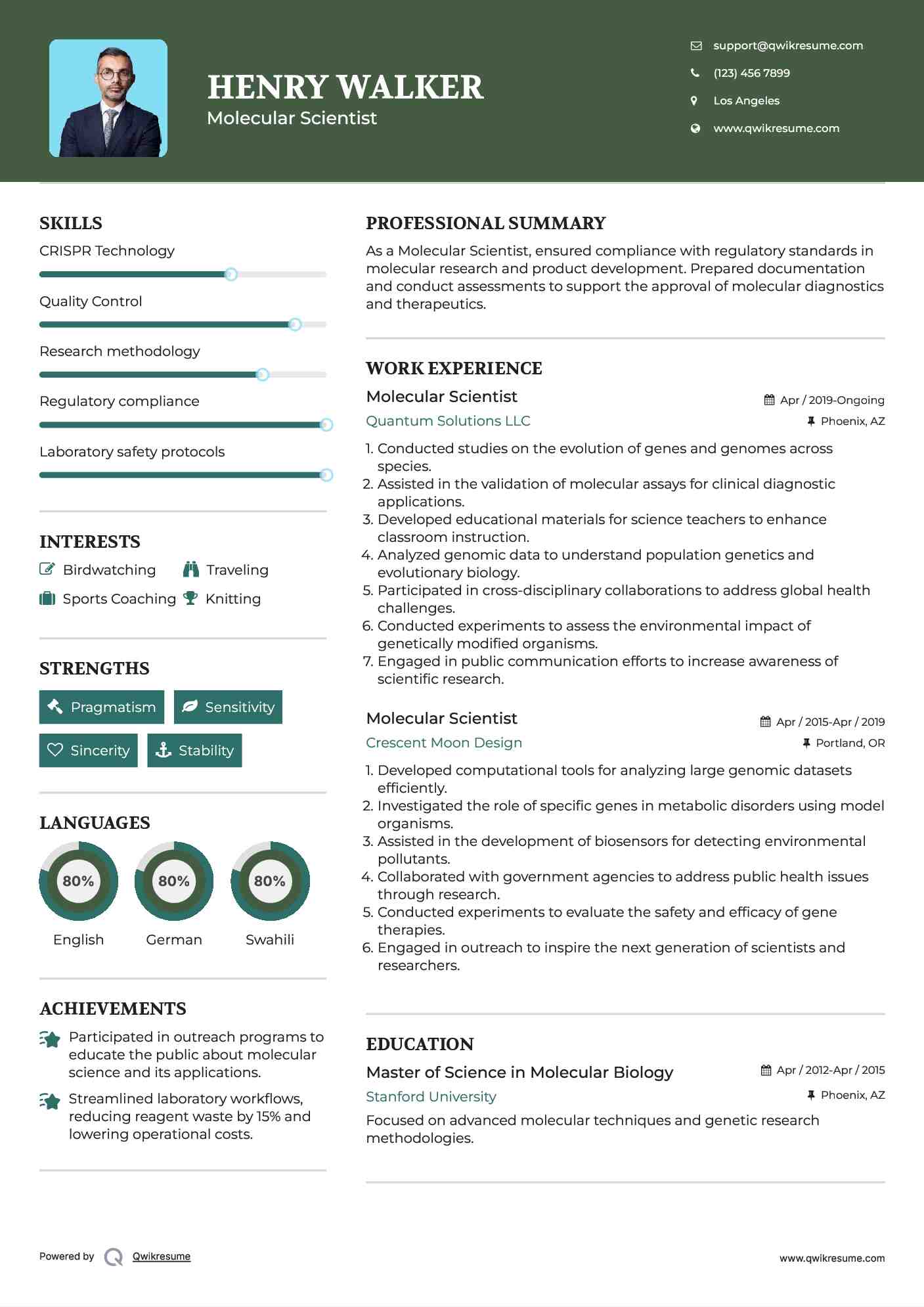 Molecular Scientist Resume Format