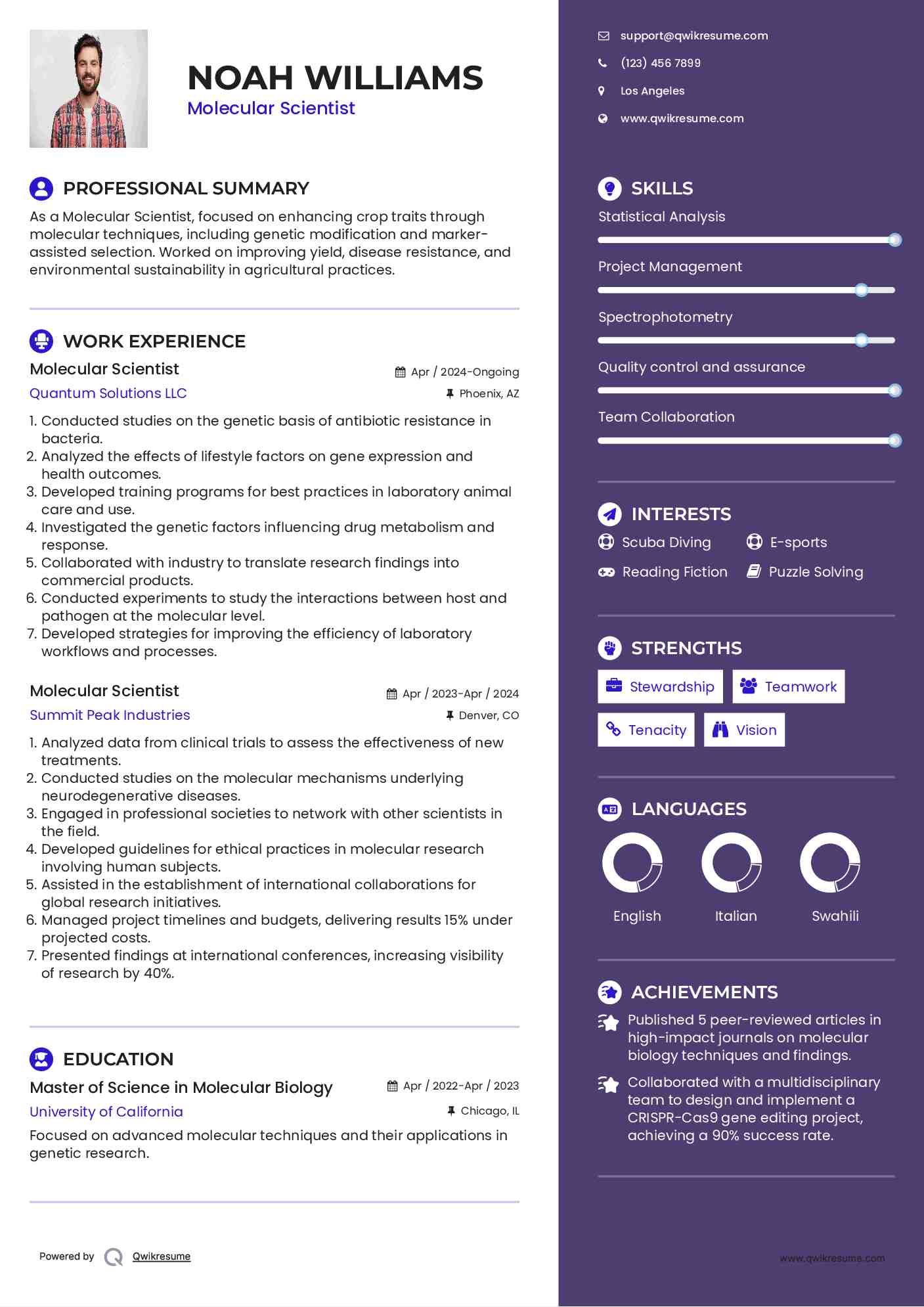 Molecular Scientist Resume Format