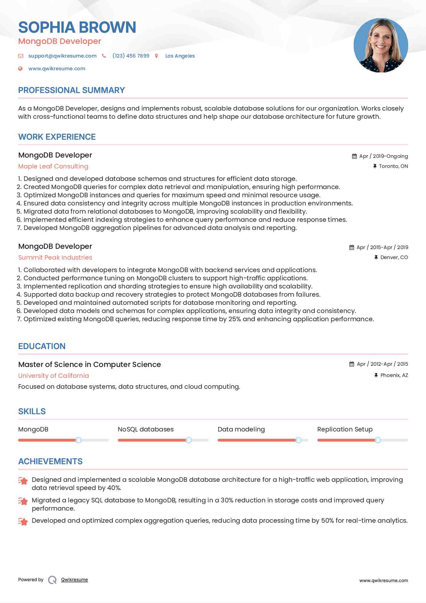 MongoDB Developer Resume Template