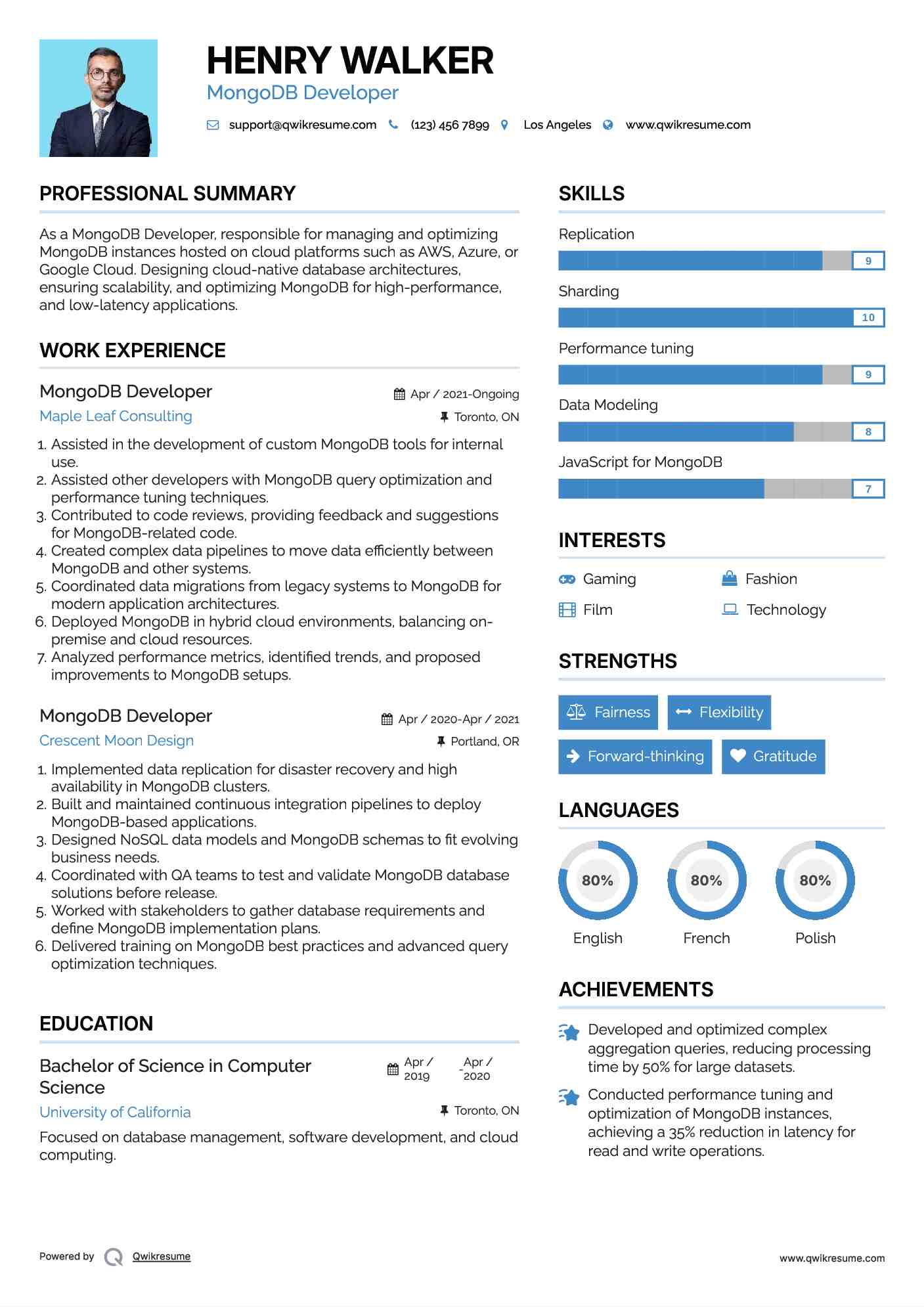 MongoDB Developer Resume Model